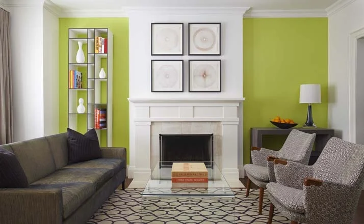 The addition of just a bit of colour to this living room really makes for an inviting, warm room to gather friends and family.