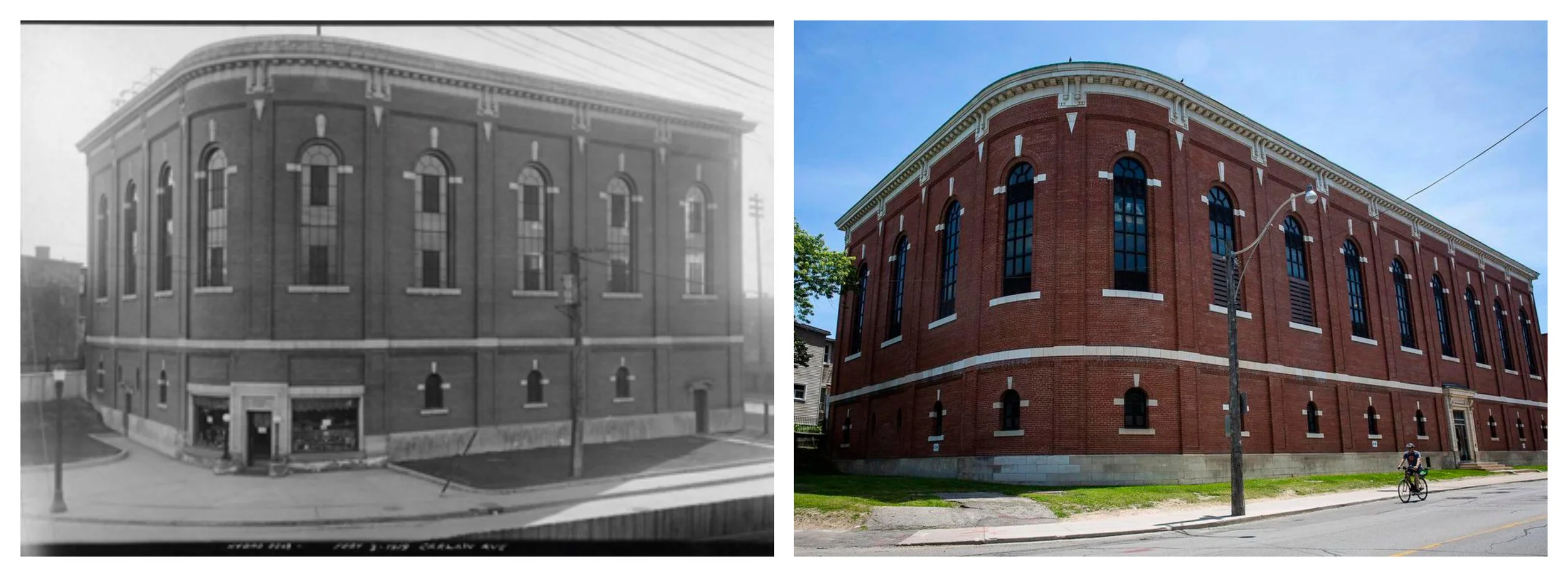 Carlaw Hydro Building 1919 (left) and today (right.)