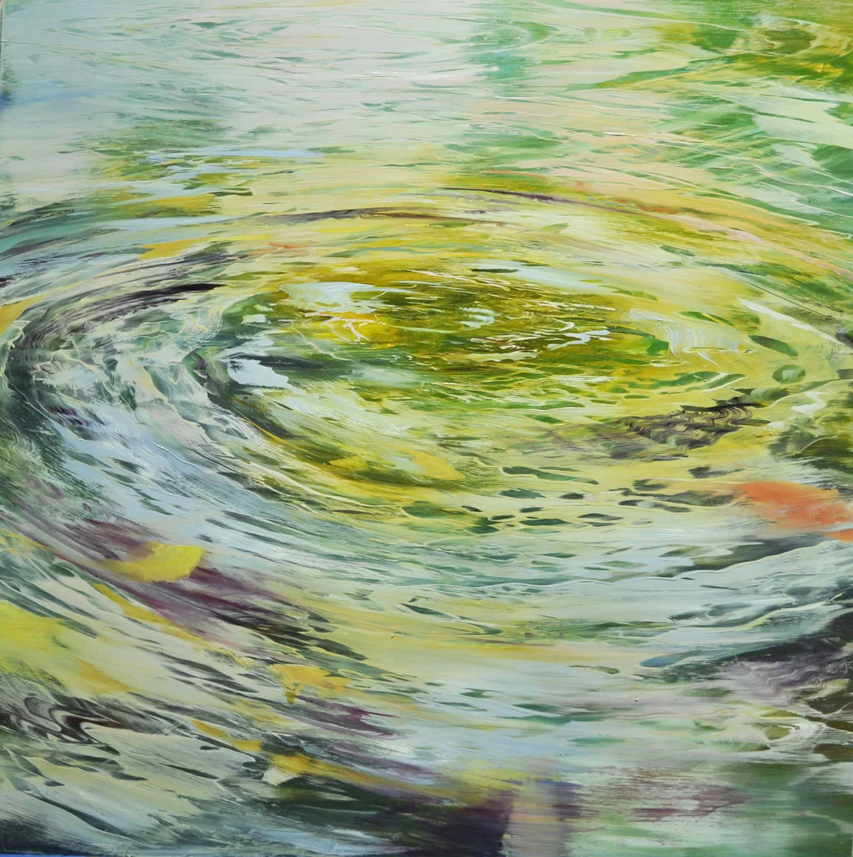  "Water Circles, Vibrations in Color", oil on anodized aluminum, 36x36 