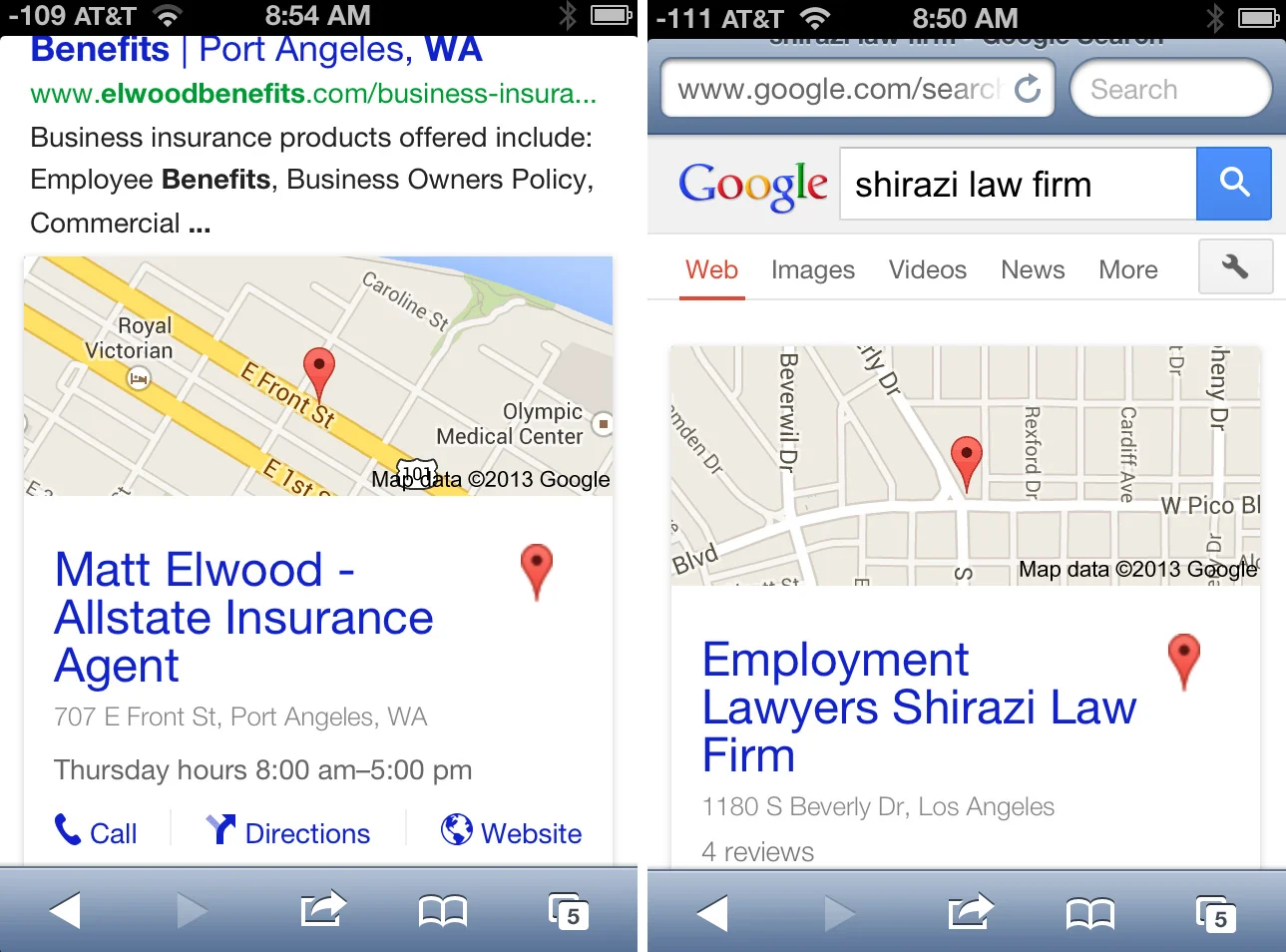 Search results on mobile