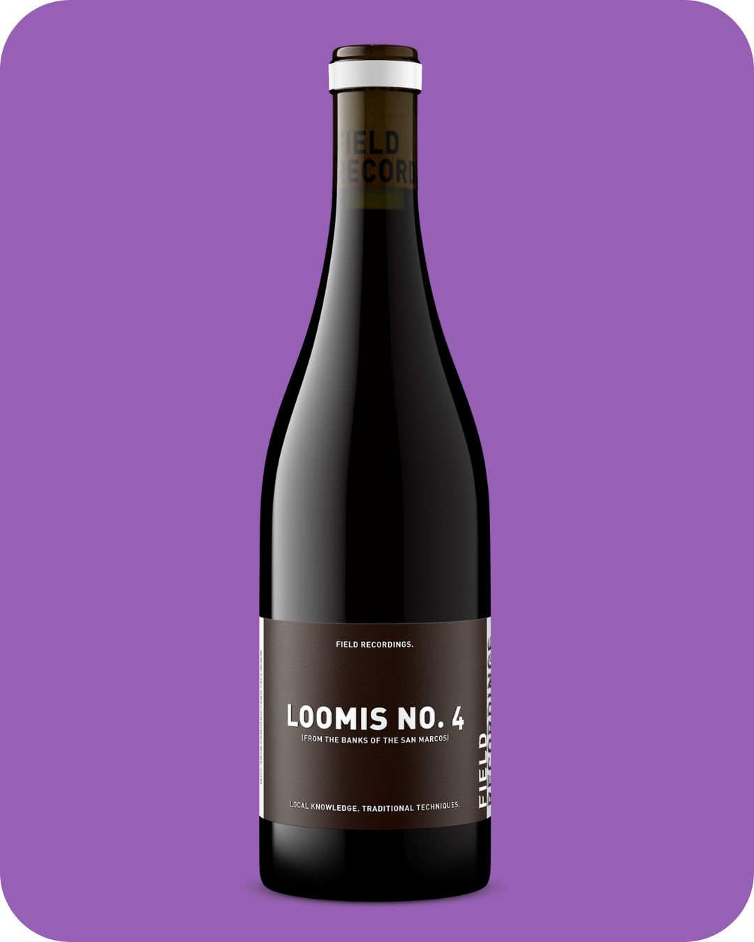 A bottle of Loomis #4 against a purple background.