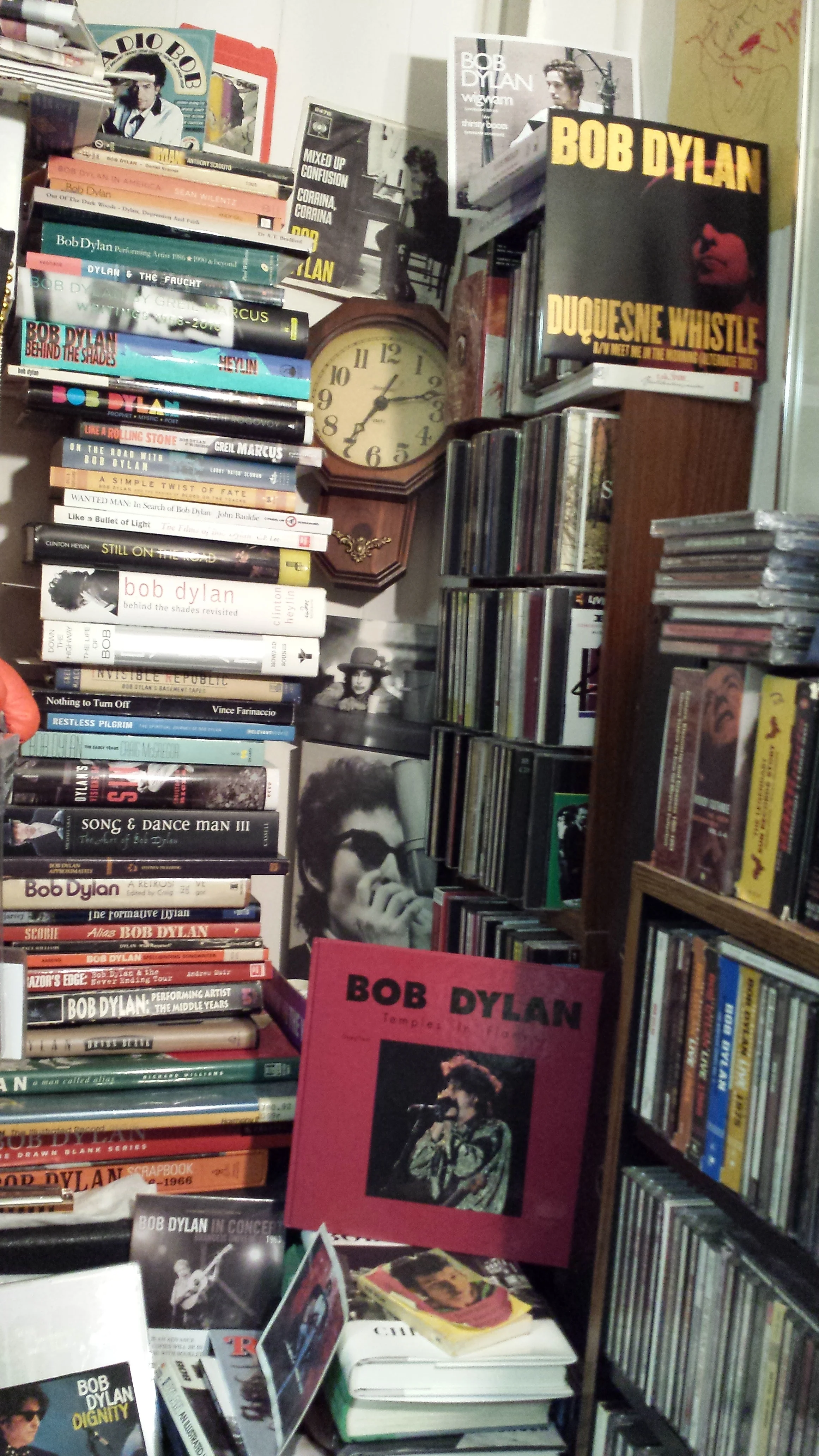 Junk's piling up; taking up space: Some of my Dylan collection. Below are close-ups of some of my Dylan books.