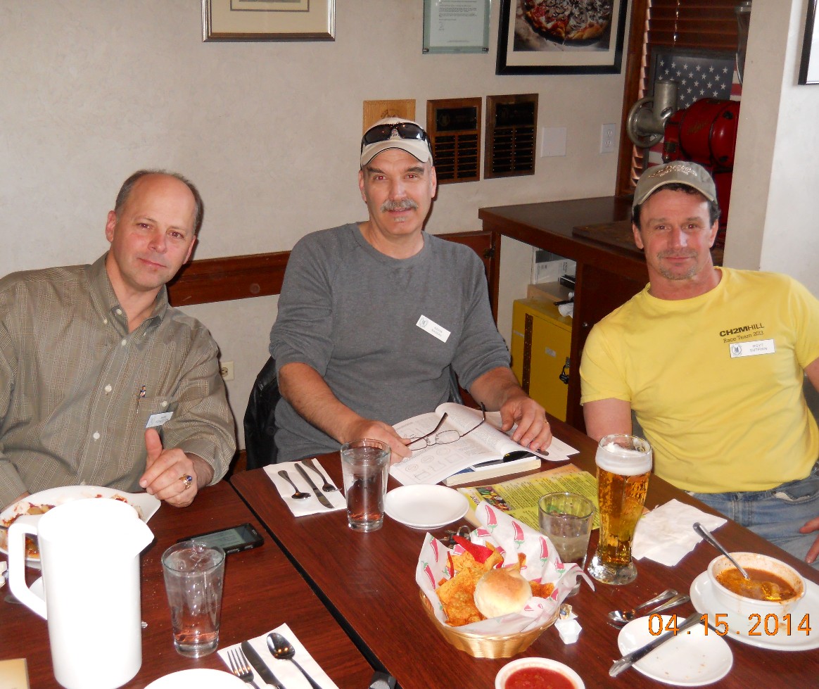 Mark Poindexter, Kevin Nadeau and Hoyt Sutphin enjoy a beer and dinner