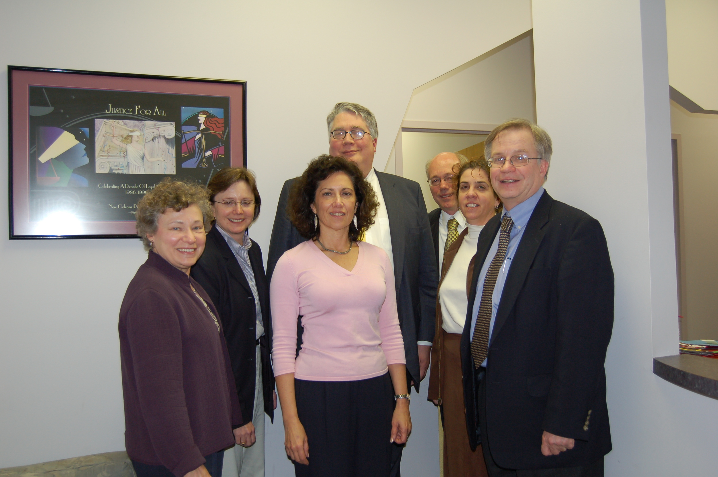 Board Chair, David Krebs (2005-07) with Executive Director Rachel Piercey and volunteers from the Minnesota State Bar