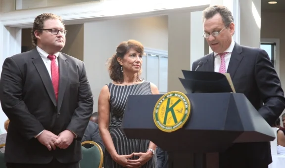 (L to R) Board Member Chris Short, Executive Director Rachel Piercey, Jefferson Parish Council President John Young, October 7 Proclamation Presentation. Photo courtesy of Jefferson Parish Public Information Office.