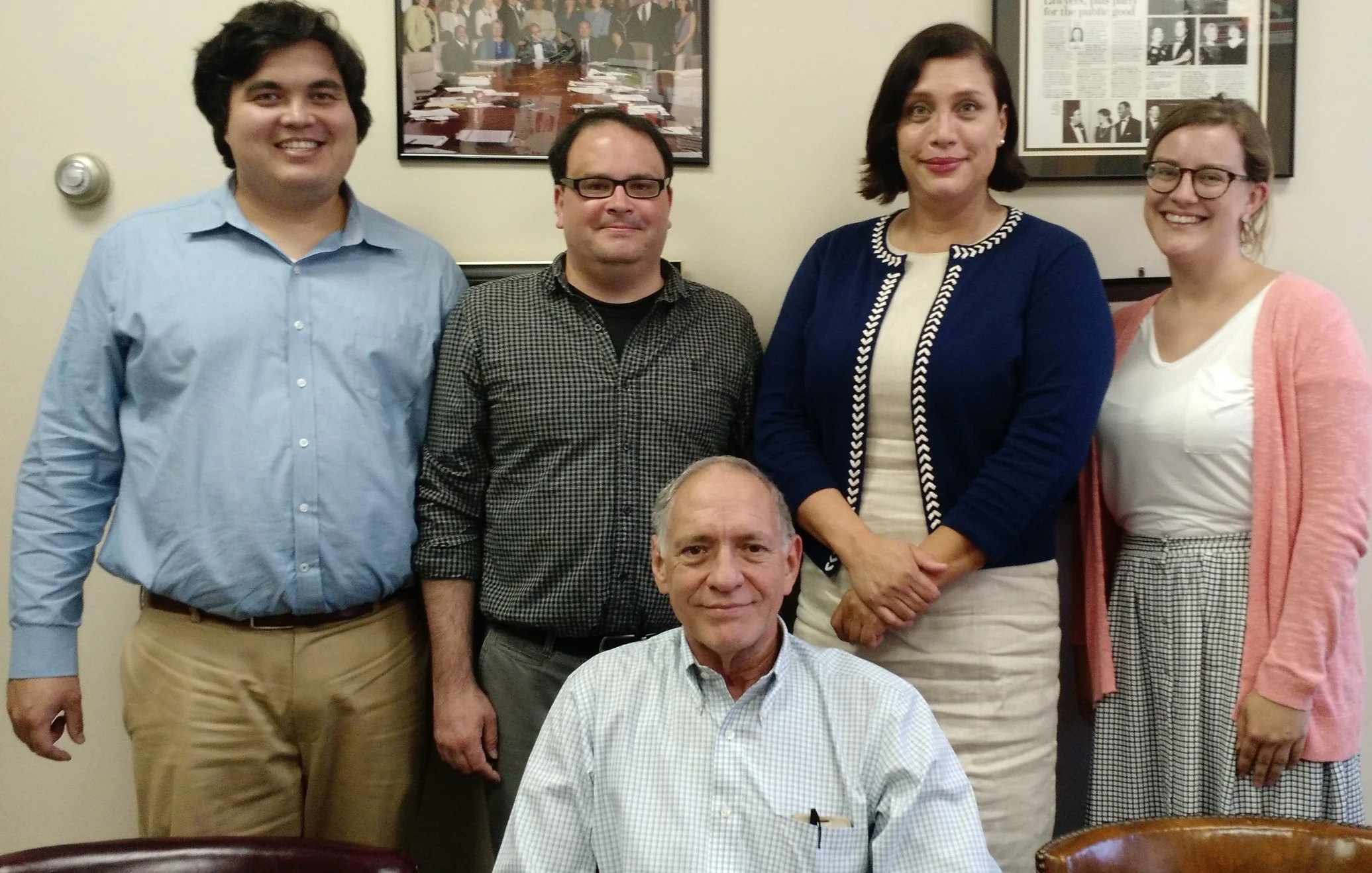 Summer Interns (l to r) Mike Kasper, Kirk Evans, Janie Boneta and Samantha Fox; seated Linton Carney. Not pictured: Christopher Freire