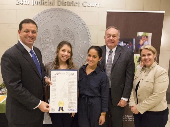 Celebrating National Pro Bono Week with a proclamation from Jefferson Parish. (l to r) The Honorable Michael S. Yenni, Jefferson Parish President; Amanda Beck, The Pro Bono Project; Hannah Groedel, Domestic Violence Staff Attorney, Southeast Louisiana Legal Services; Guy deLaup, Past Chair, The Pro Bono Project; and Kathleen Legendre, Managing Attorney, The Pro Bono Project The Honorable John Bel Edwards also presented a proclamation to the Louisiana State Bar Association on behalf of all pro bono organizations across the state.