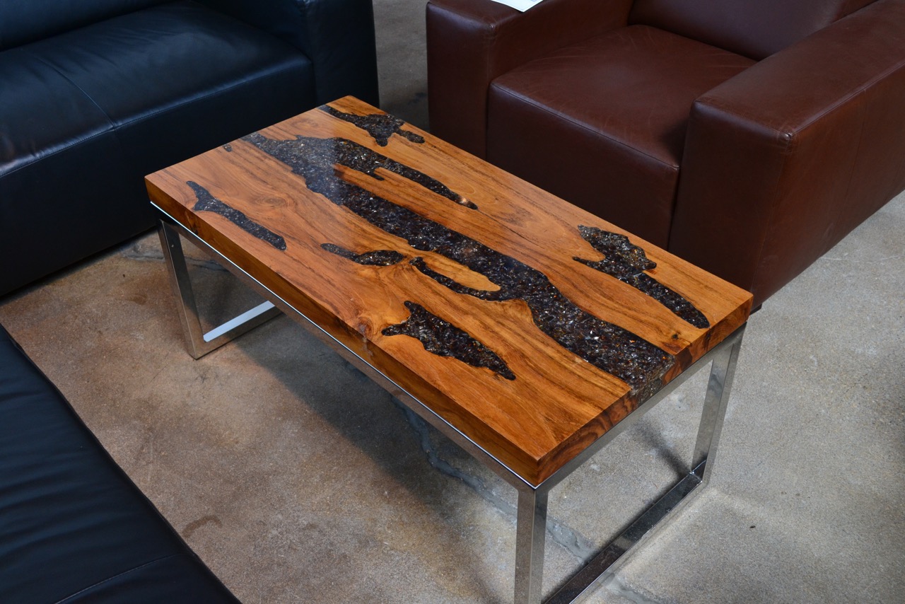 Copy of teak root and resin coffee table with stainless steel base