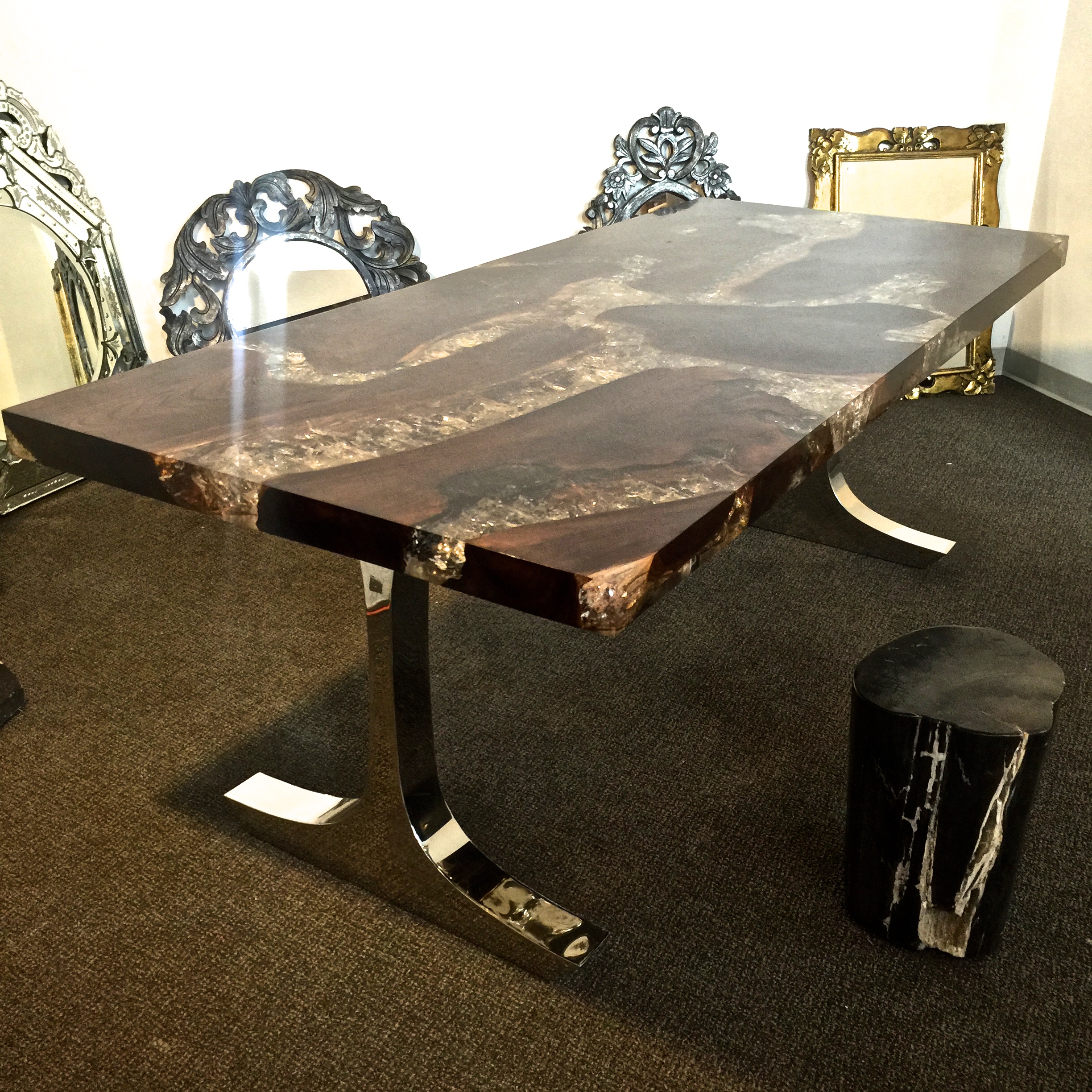 Copy of Teak Root and Resin Table with Stainless Steel Base