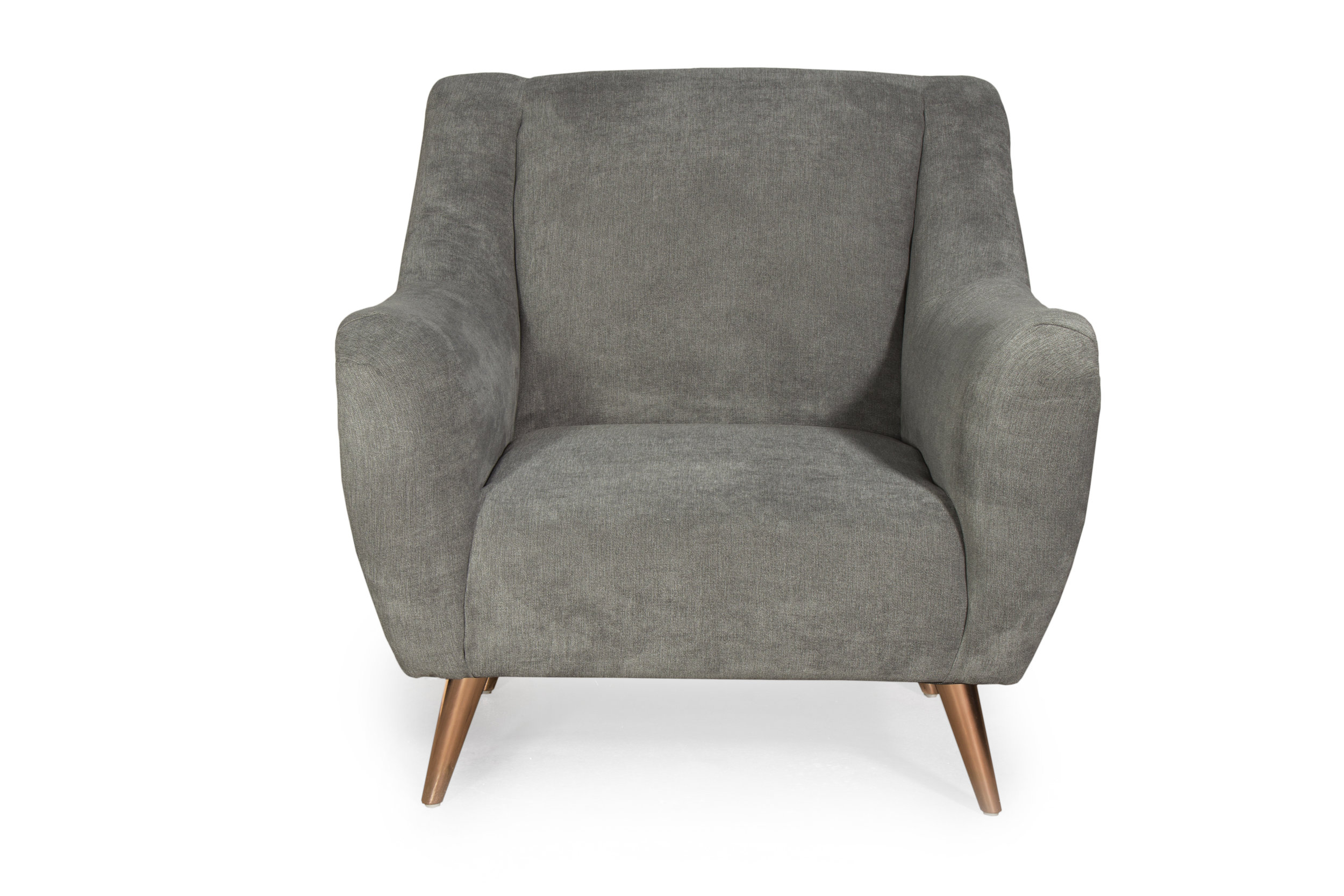 Copy of waterfront arm chair with modern rose gold legs. Blue Moon Furniture, luxury furniture store in winnipeg.