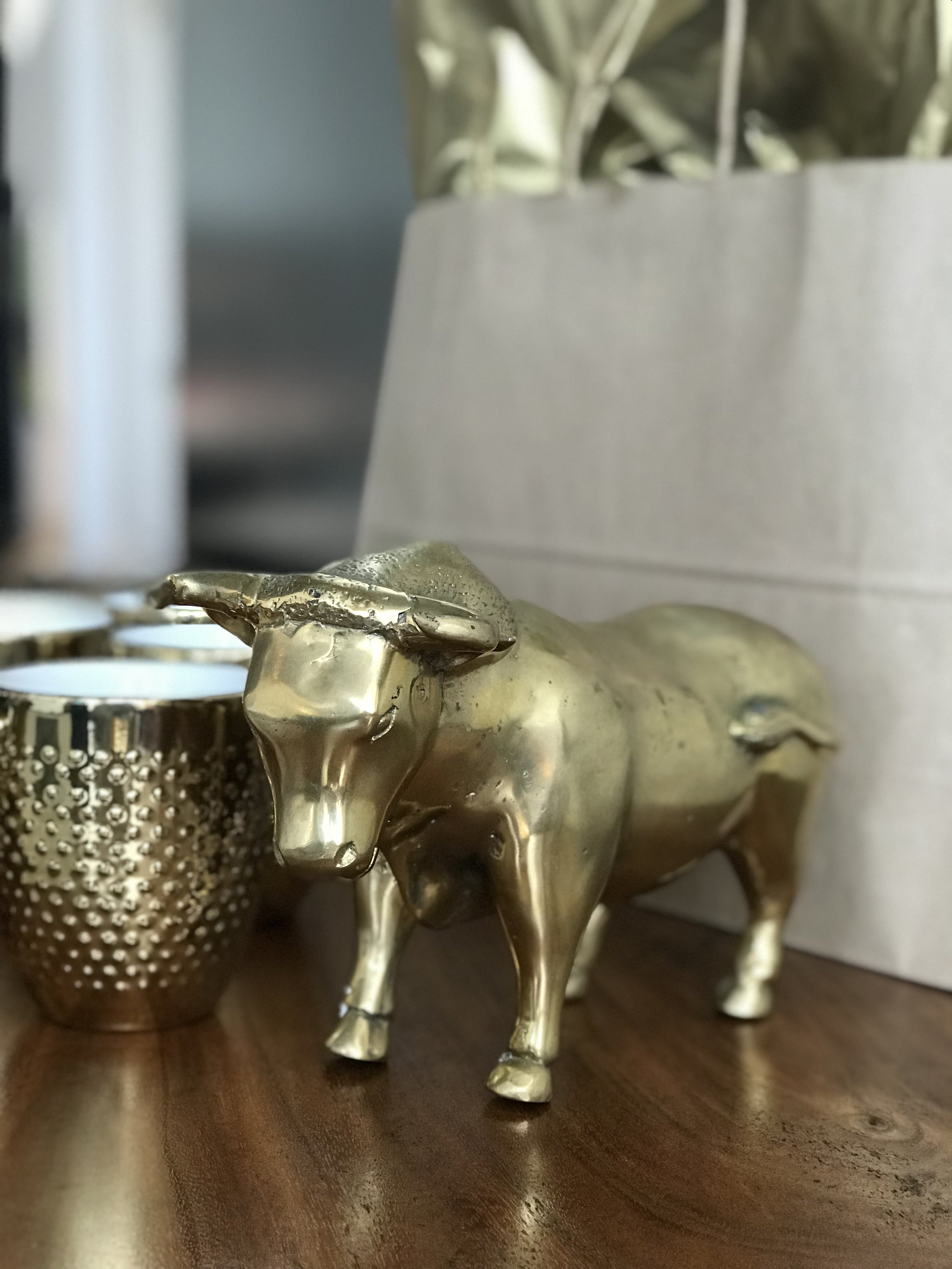 Winnipeg furniture store. Brass bull. Mother's Day gift guide