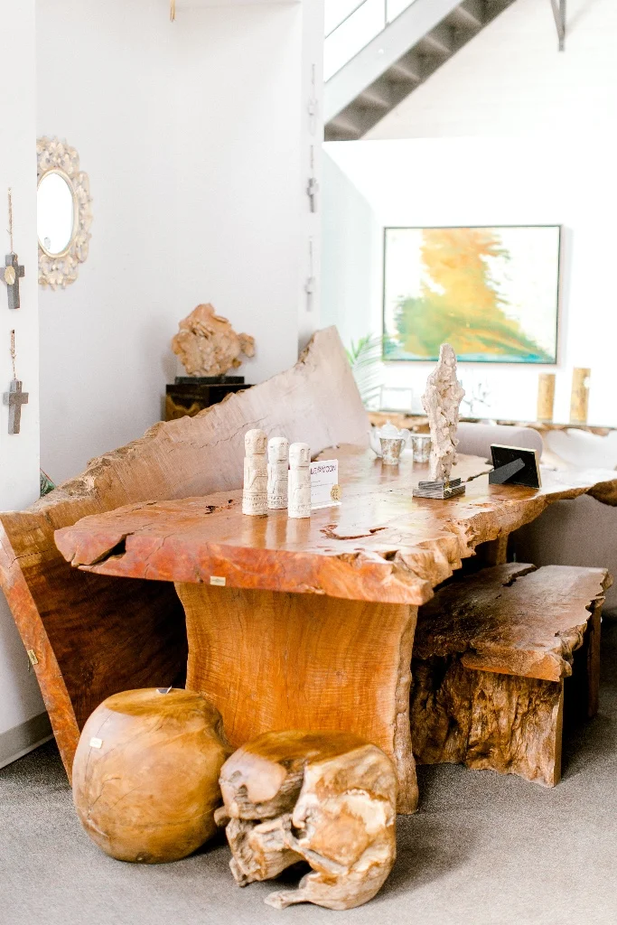 blue moon furniture store in winnipeg Manitoba canada. Lychee wood live edge wood dining table.jpg
