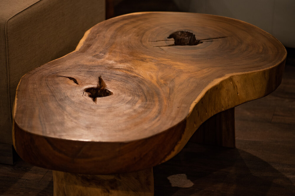 Blue Moon Furniture Authentically Sculpted Wood Coffee Occasional Tables The Corazon Majestic Live Edge Table Majestic Live Edge Coffee Table, Thick Wood Slab Coffee Table