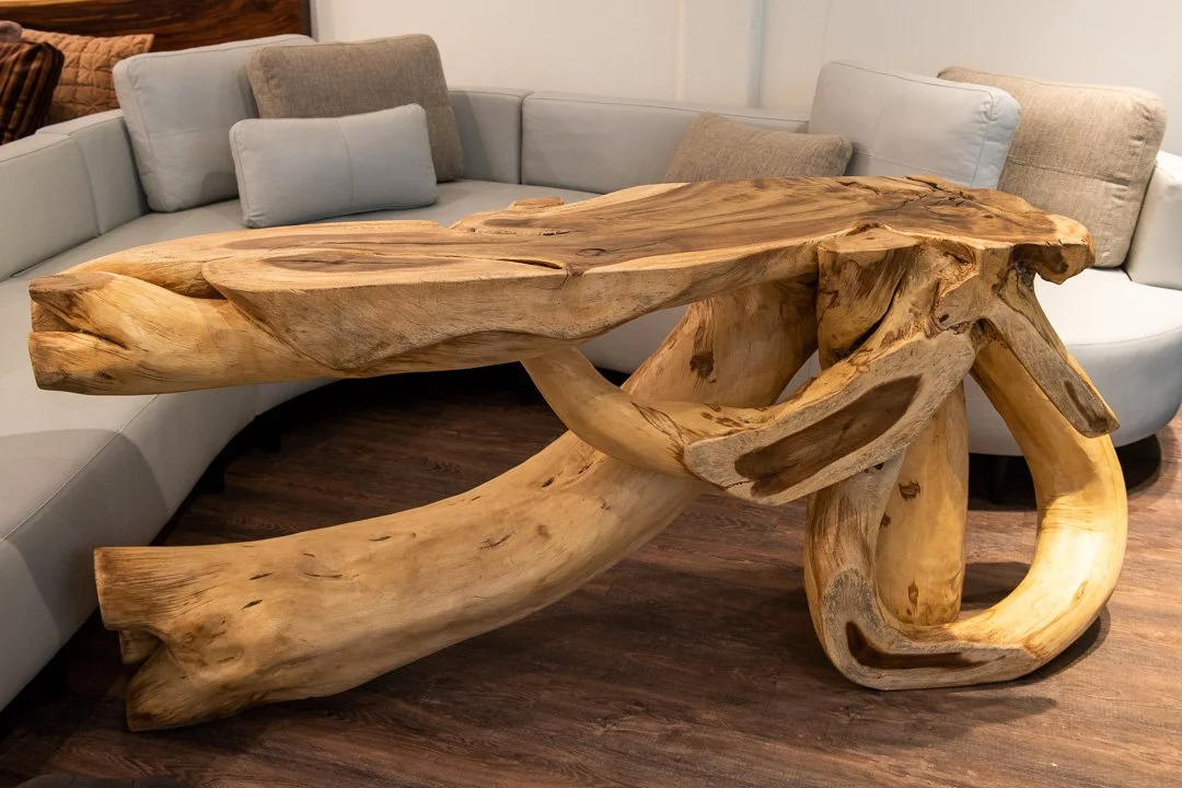 massive authentically sculpted console table with stunning structural shape.
