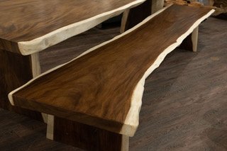 majestic live edge bench with dramatic colour variation. Single slab, thick wood bench.