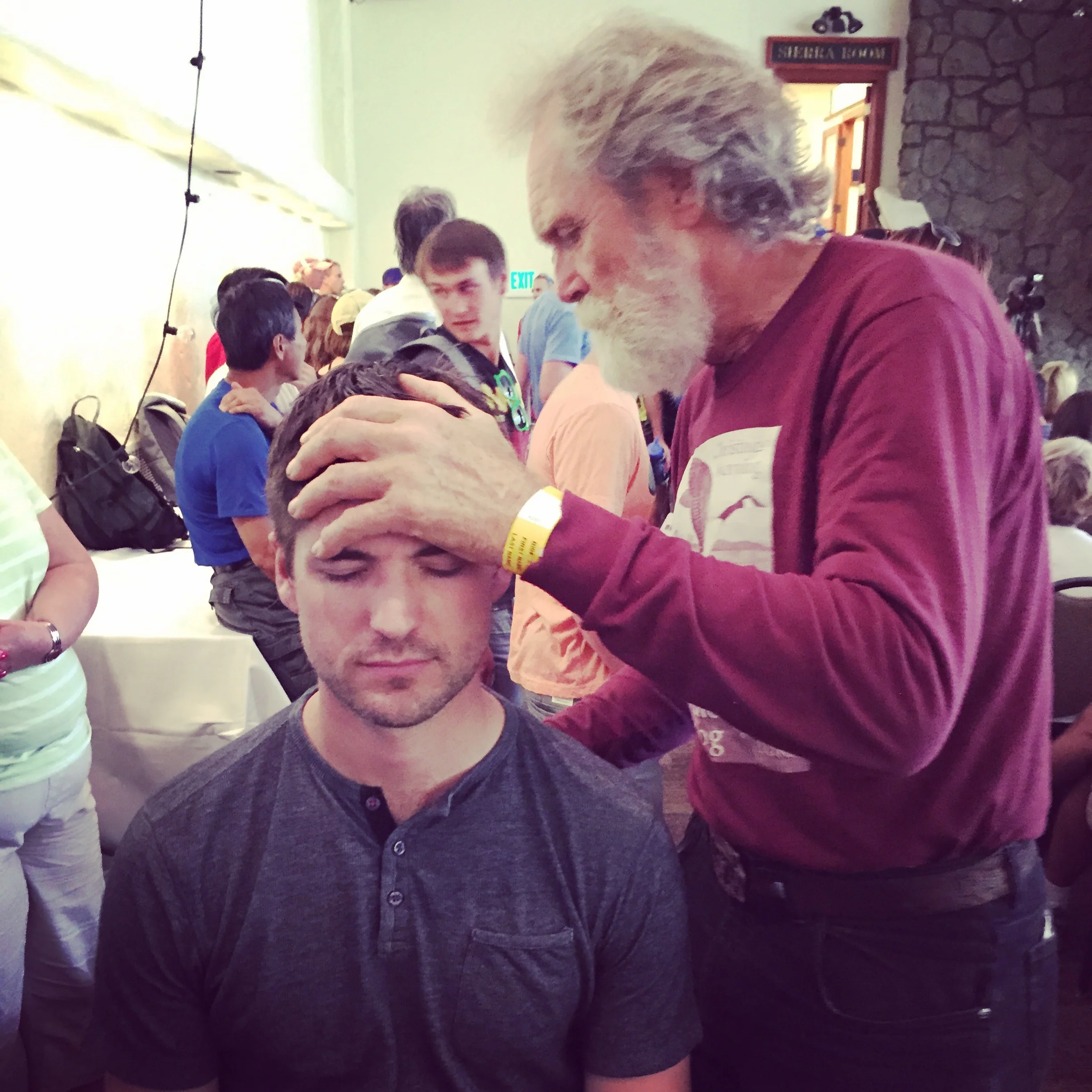 Dr. Gordy Ainsleigh adjusting host, Nathan Cashion, the day before the WS100 in 2015.
