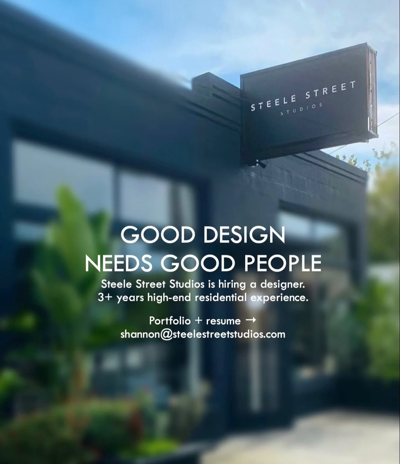 Steele Street Studios is growing, and we&rsquo;re looking for a talented interior designer with 3+ years of high-end residential experience to join our team.
If you&rsquo;re detail-driven, collaborative, and passionate about creating thoughtful, beau