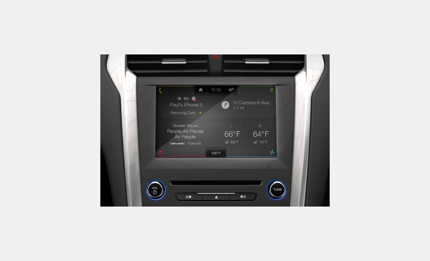 The home screen provided quick glances at relevant didactic information such as driving directions, current song playing and temperature.
