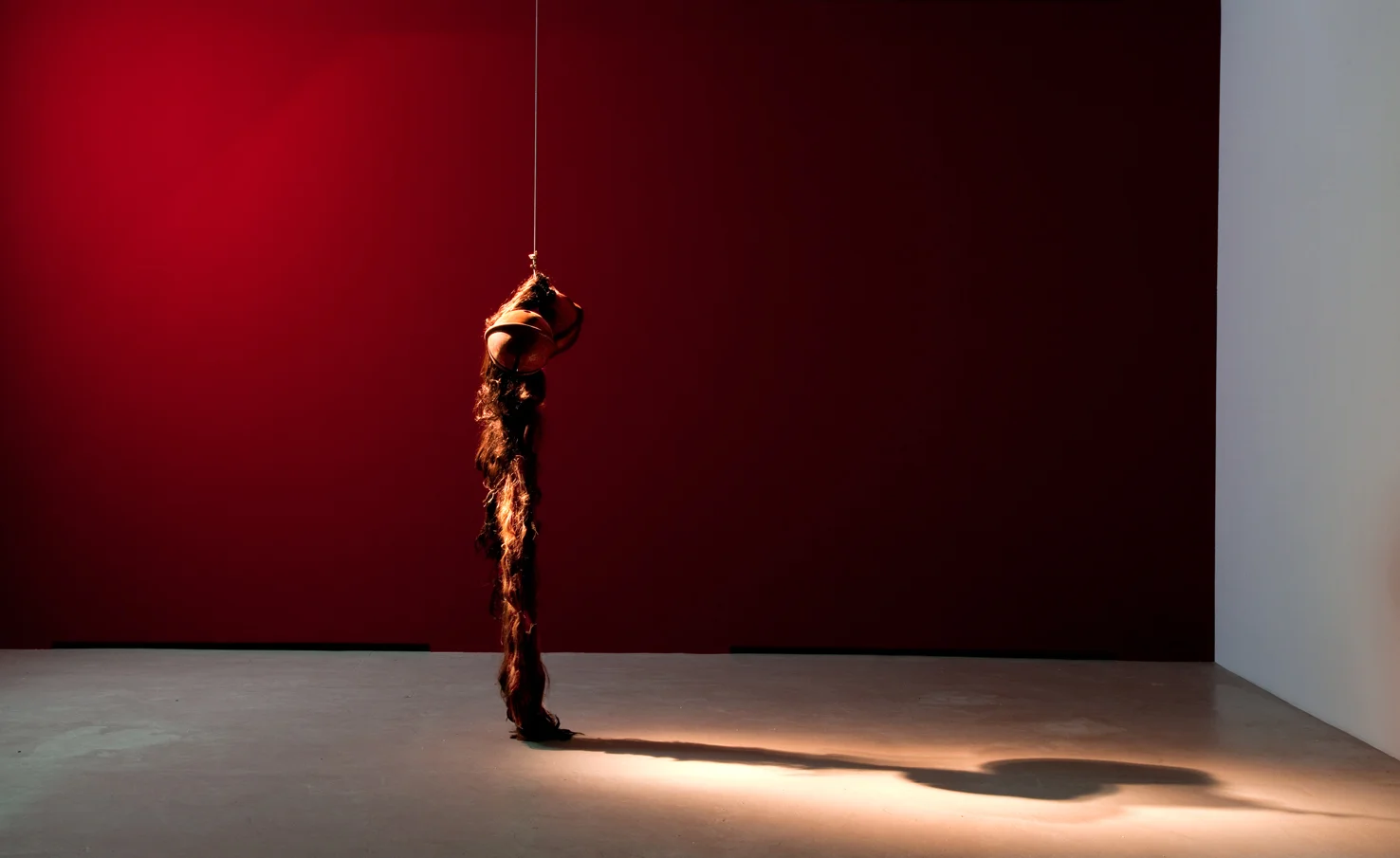 Resonance, 2 corten steel bells with 2m hair, installation shot, Museum DKM, Duisburg/Germany 2012