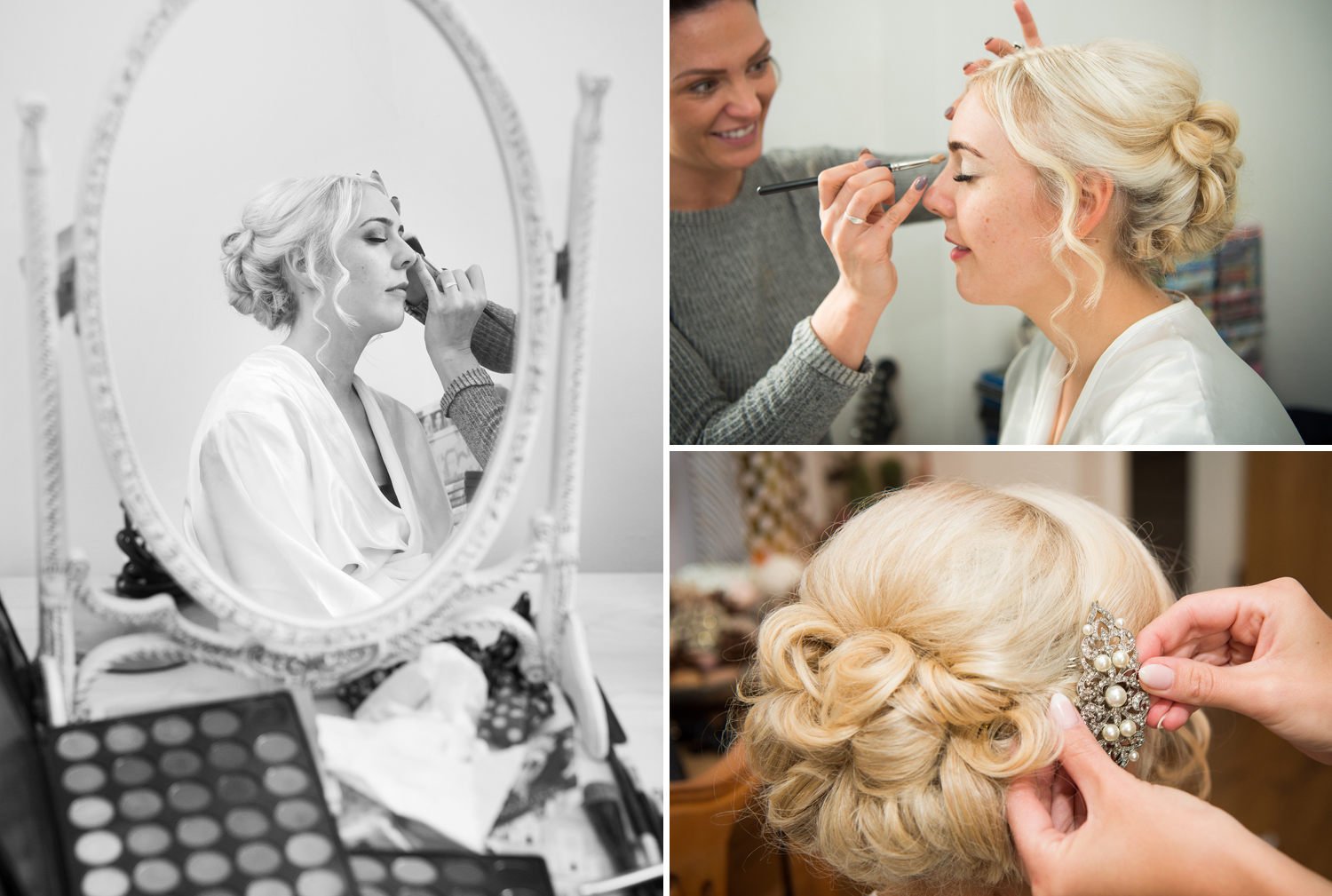 Makeup time for Kirstie before her Samlesbury Hall wedding