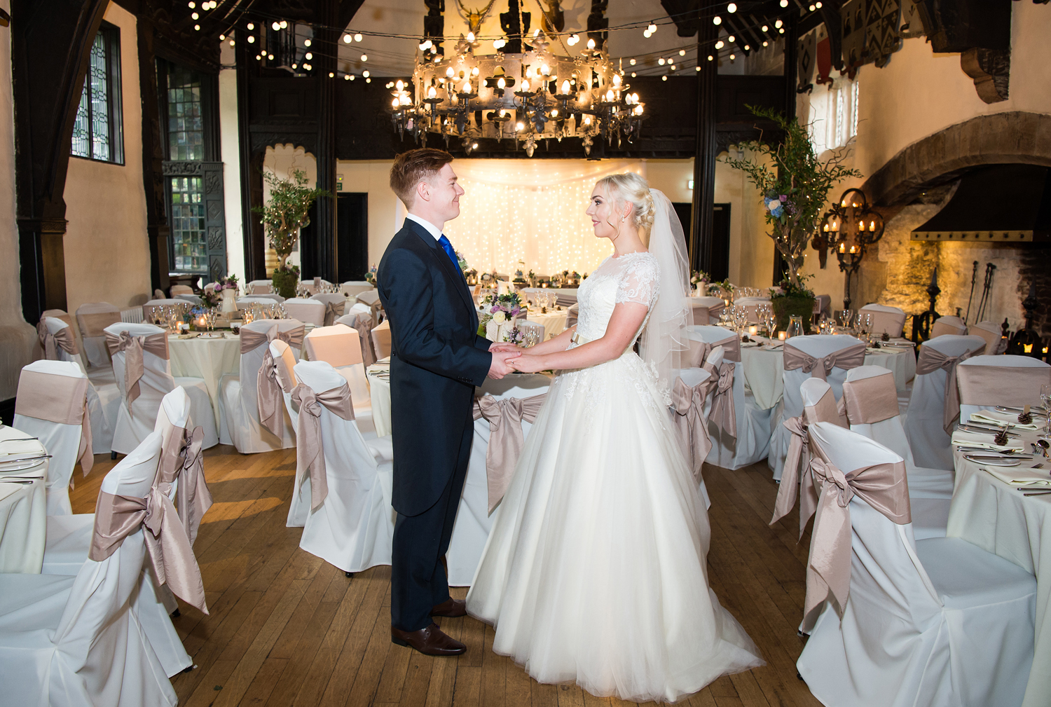 Bride and Groom photographed at their Samlesbury Hall wedding reception