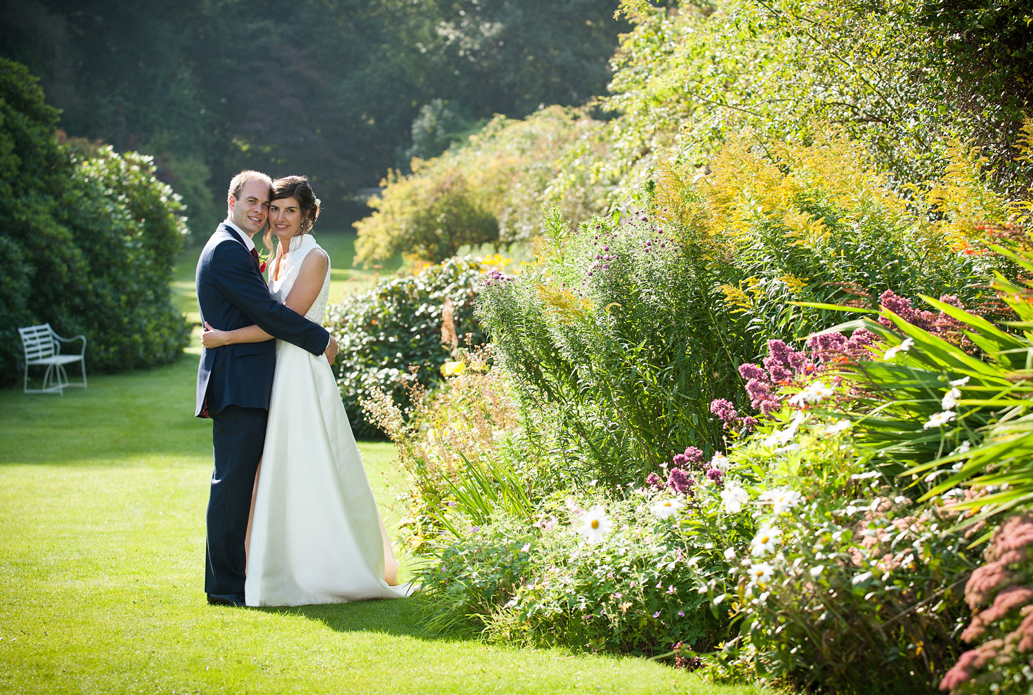 Bride & Groom in the Leighton Hall Gardens