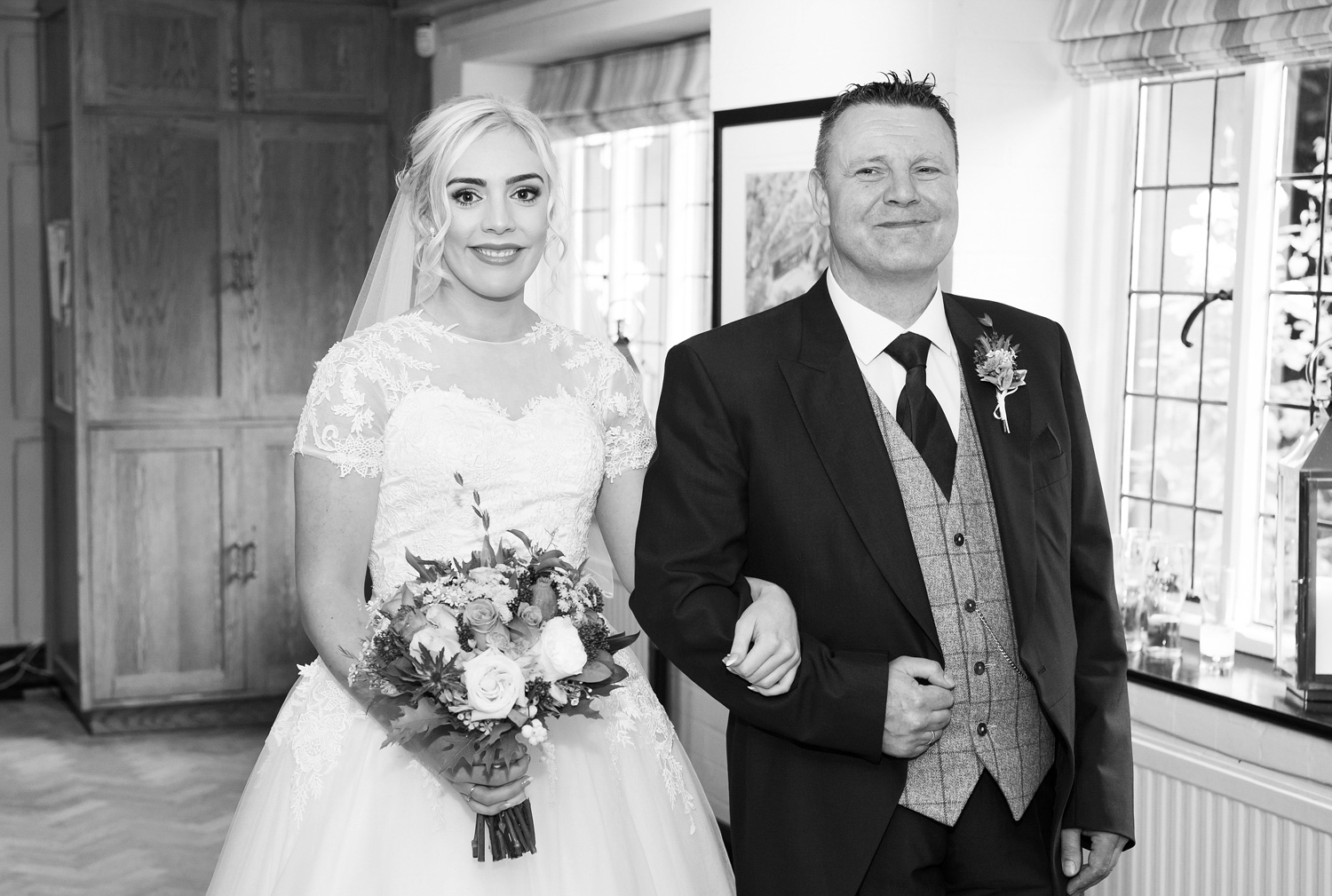 Bride and father of the Bride at Samlesbury Hall