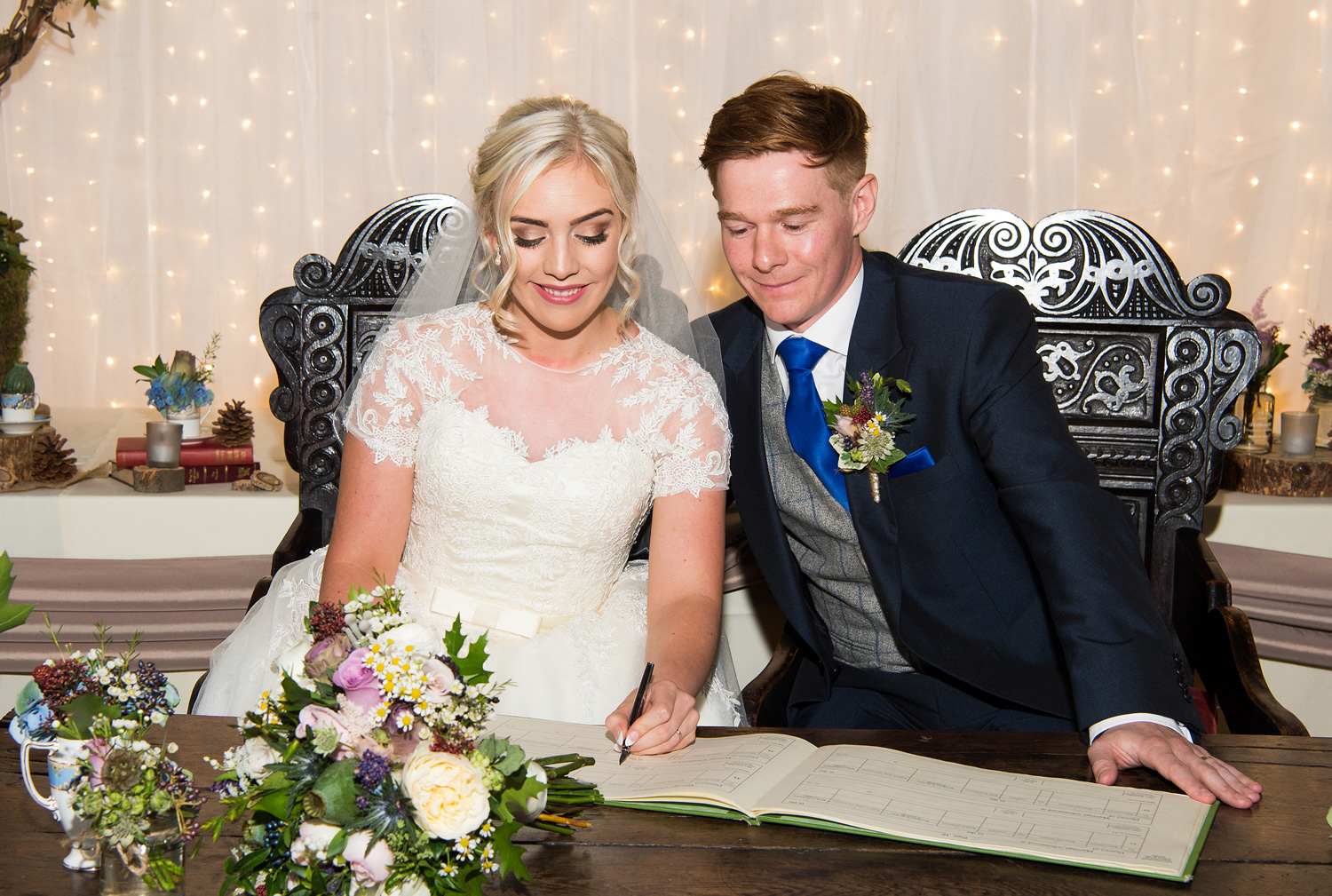 The signing of the wedding register at Samlesbury Hall