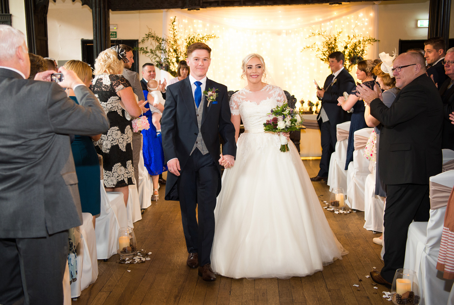 Bride and Groom photographed after their Samlesbury Hall wedding