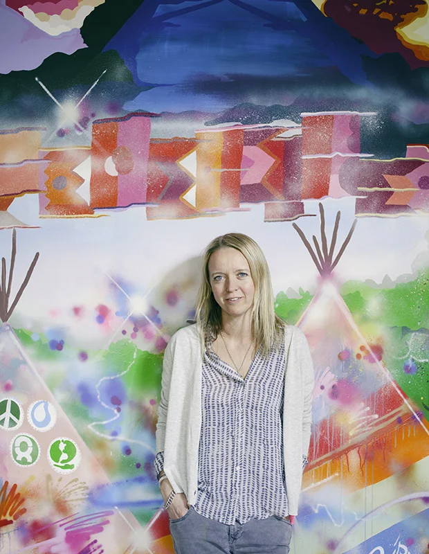 Emily Eavis photographed at Worthy Farm, Somerset