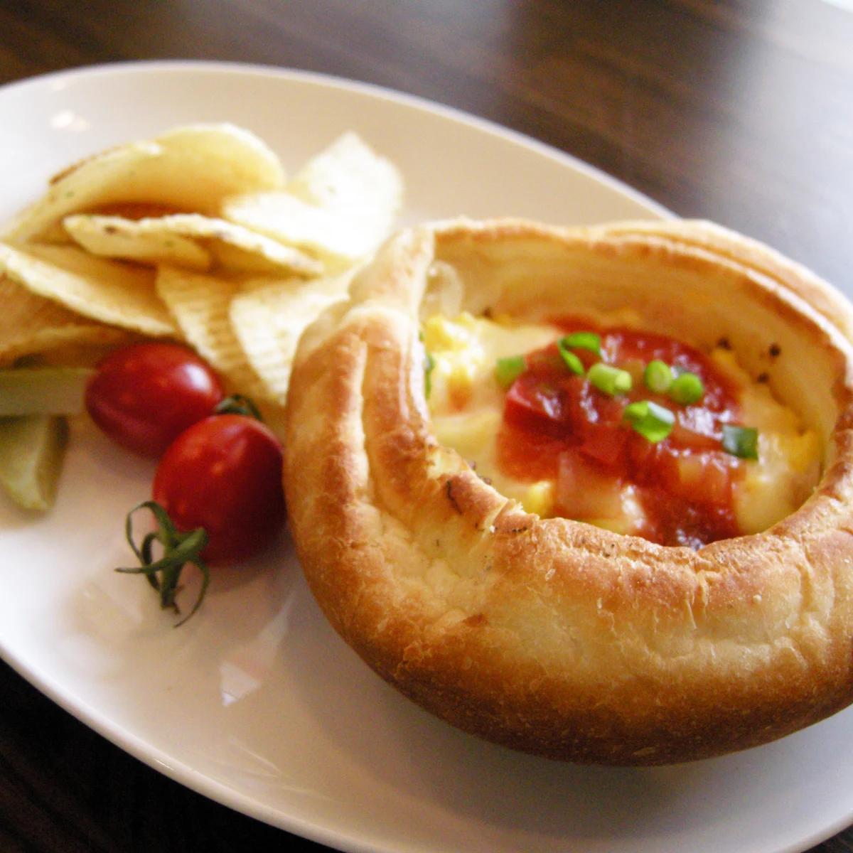 egg salsa in bread bowl