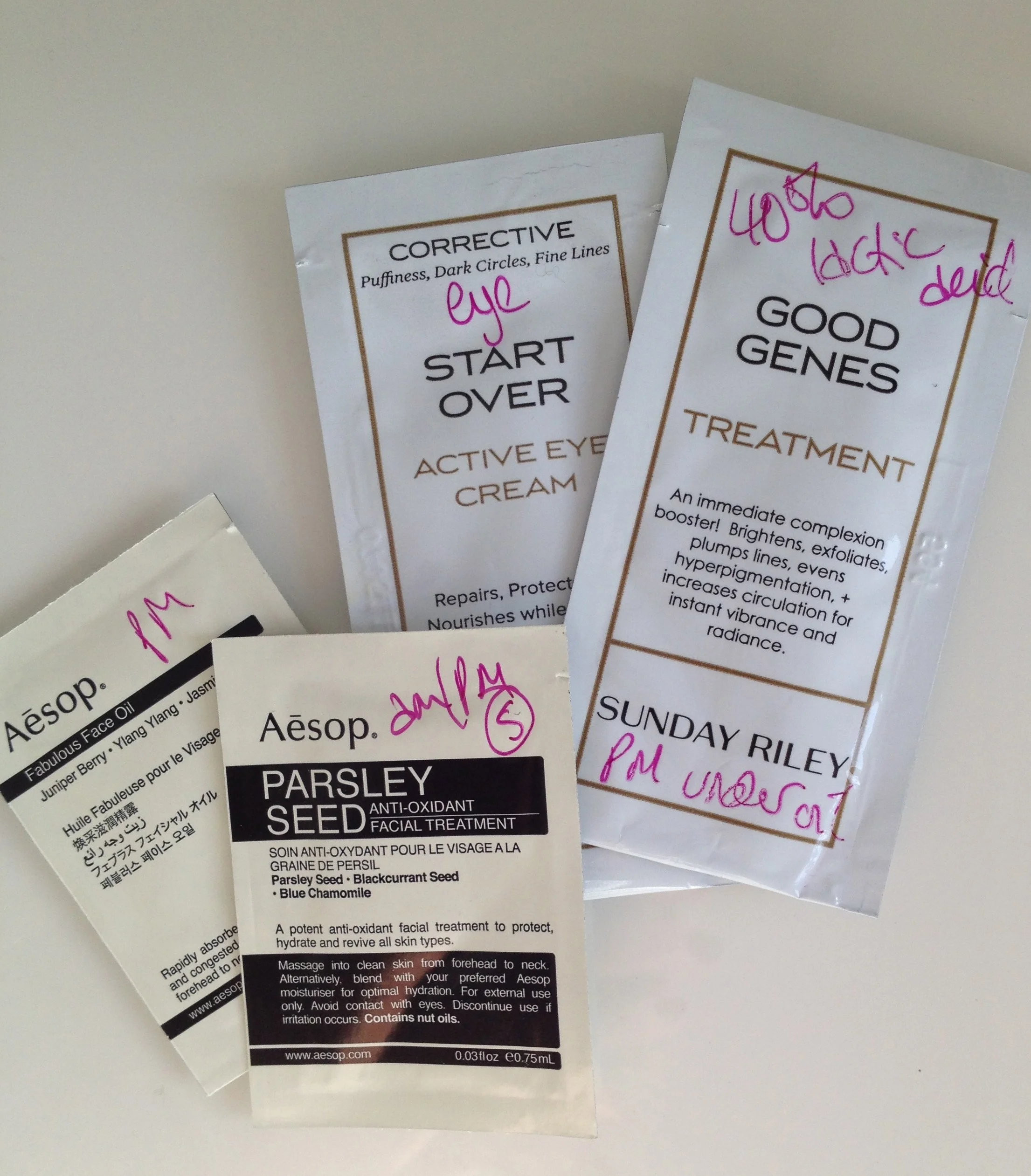 The samples - I am totally in love with the Aesop Fabulous Face Oil already!
