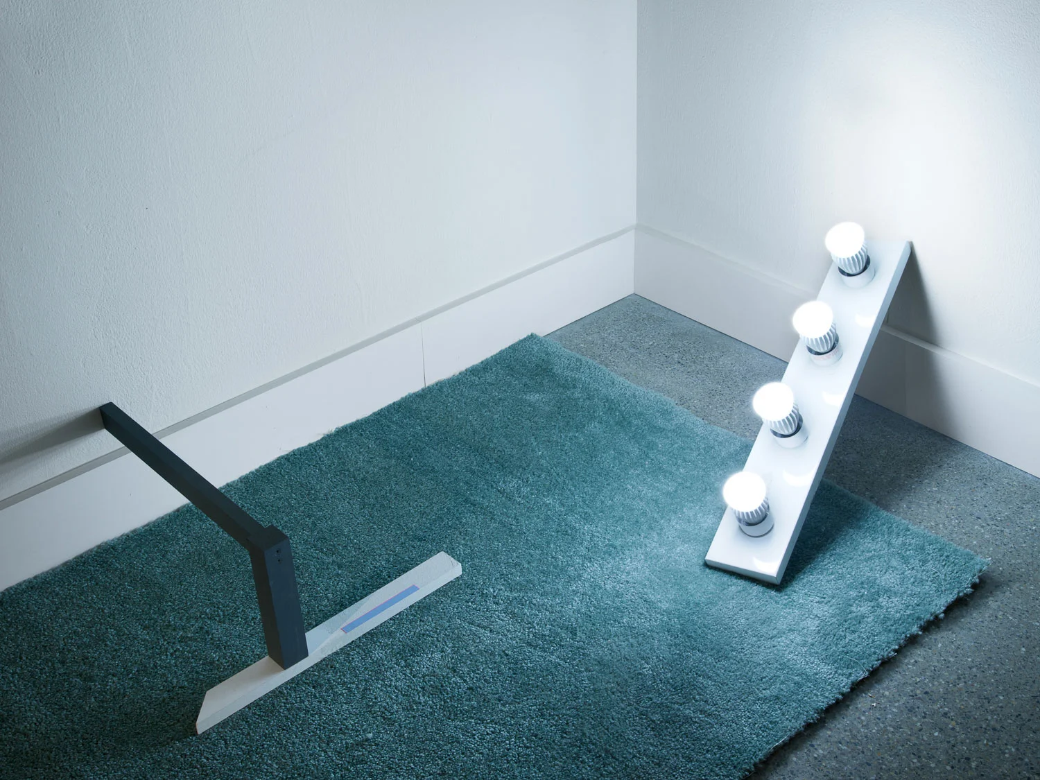 Research 2011 144 x 36 x 6 in. carpet, wood, cutting mat, paint, gold, spotlight, book, praying mantis, tape, vanity fixture, LED lamps