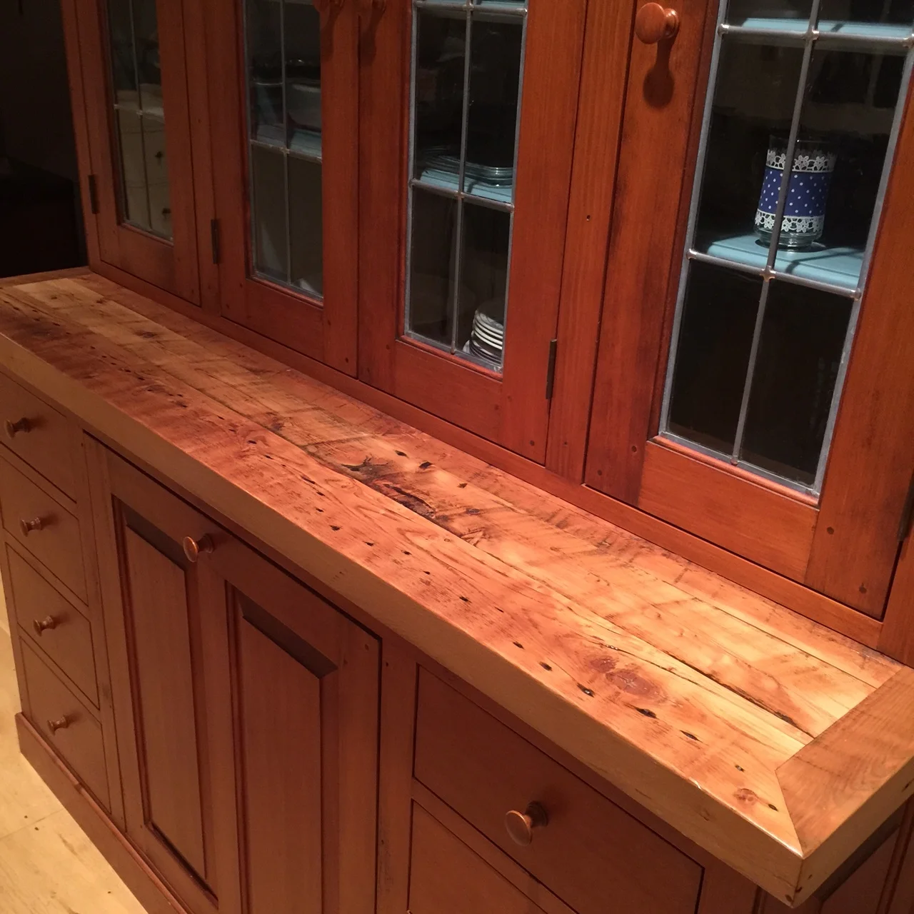 The hutch is a new, built in. The wood on the counter offsets the soapstone island, and looks brilliant. 