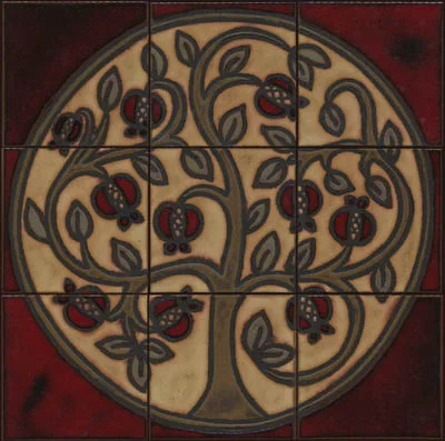 Pomegranate Mural in Ariana Color Palette - black line Colors: Sangria, Cast Iron, Celine, Ivory