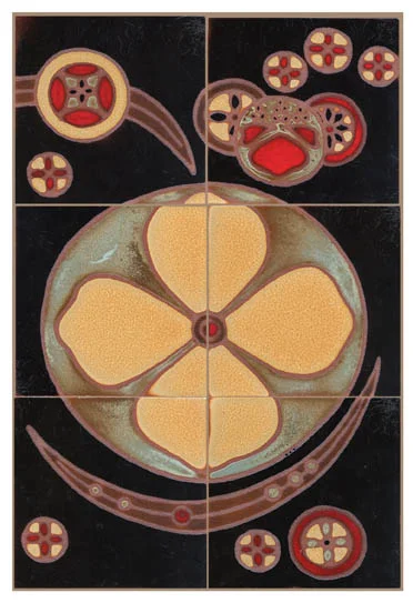Kimono Mural in Hartford Color Palette - clear line Colors: Black Gloss, Verdigris, Ruby**, Sand