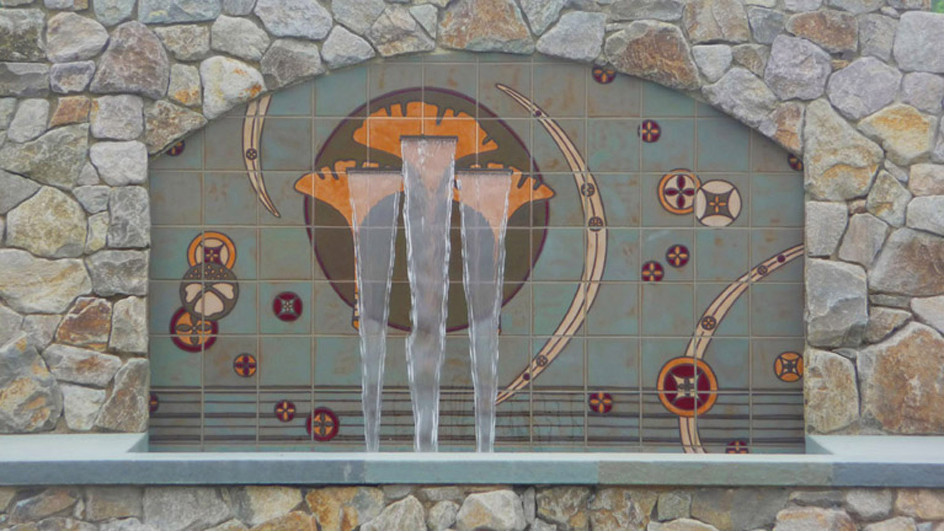 Custom Ginko Leaf Fountain Mural