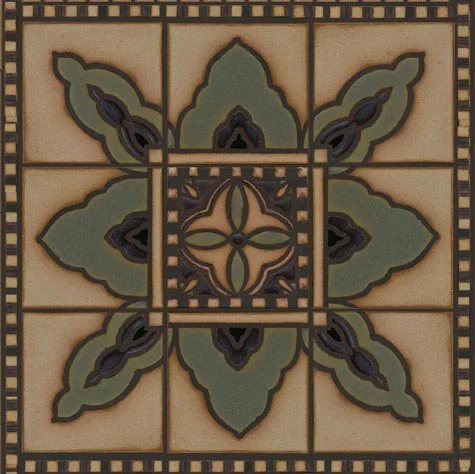 Barcelona Border shown with Oaxaca Deco in center and Venetian border 1/2 x 6 on outer edge. Tavira Color Palette - black line