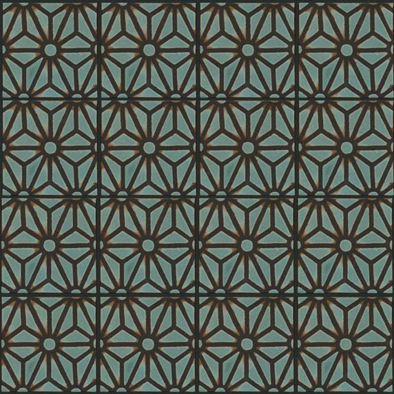 STAR LATTICE 6x6 repeat in Ocean with black line