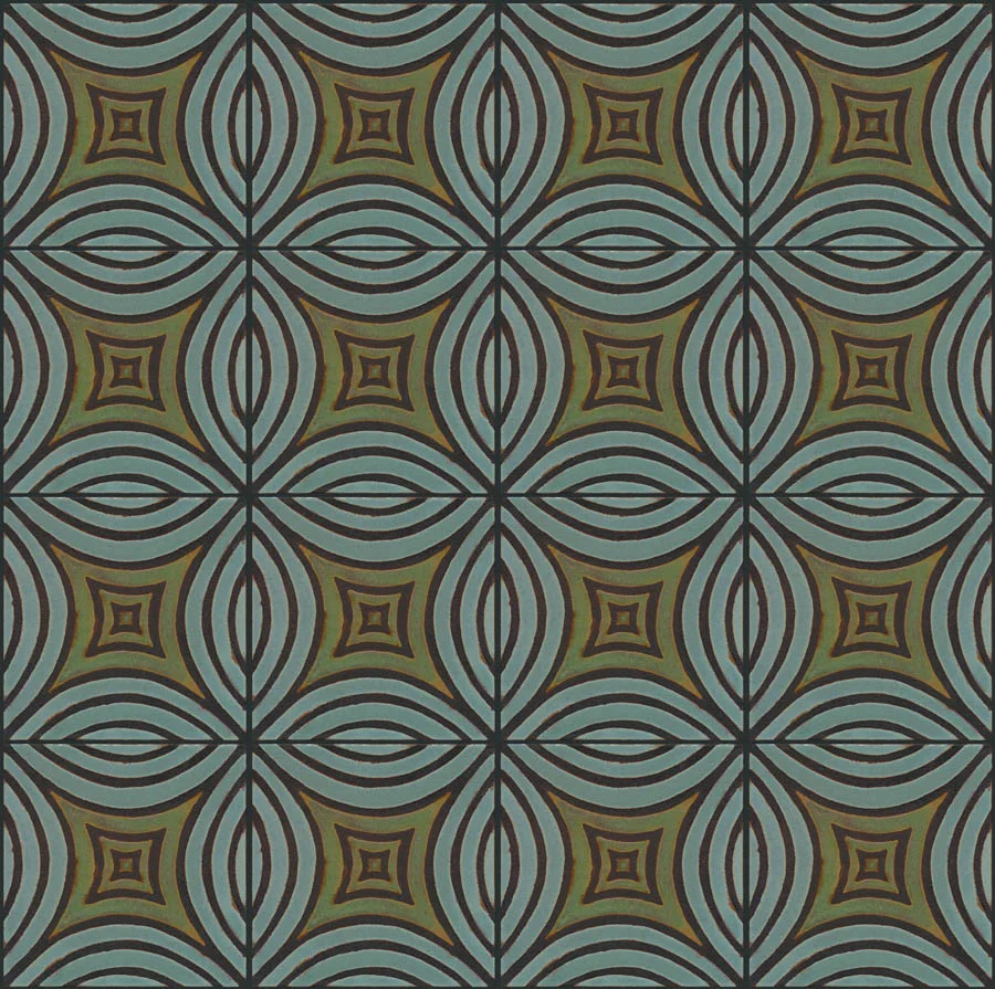 Mosaic Leaf Pattern in 8x8 - Greek Color Palette: Ocean + Patina
