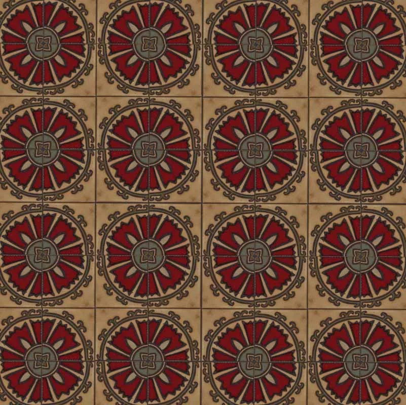 Suzani Flower Repeat in Ariana Color Palette with Black Line