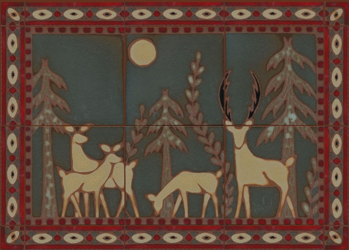 6 pc Deer in Moonlight Mural - Hartford Color Palette - surrounded by Diamond Liner 2x8, also in Hartford Palette