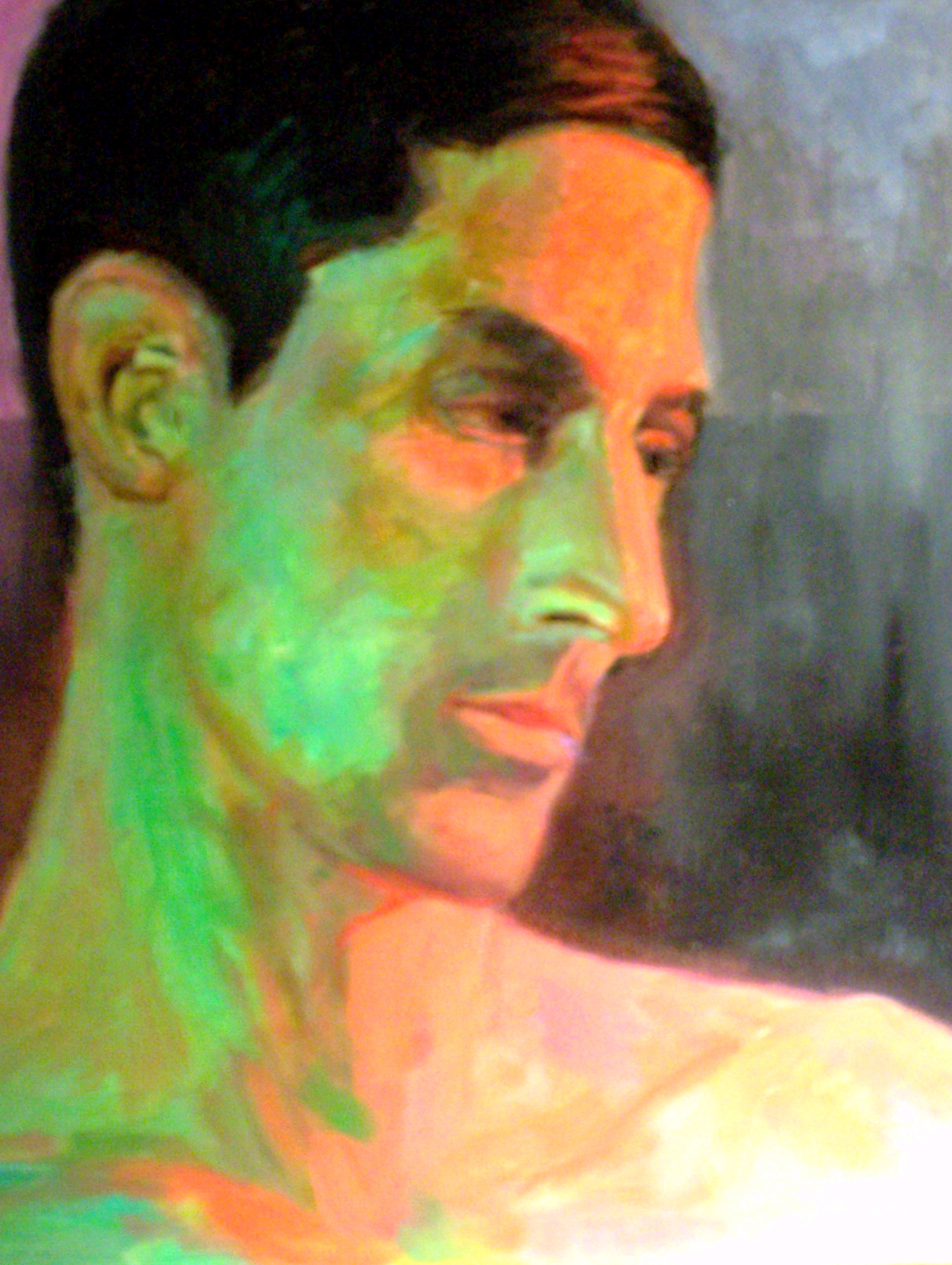 Head in Green Light Acrylic paint on canvas board 9x12"