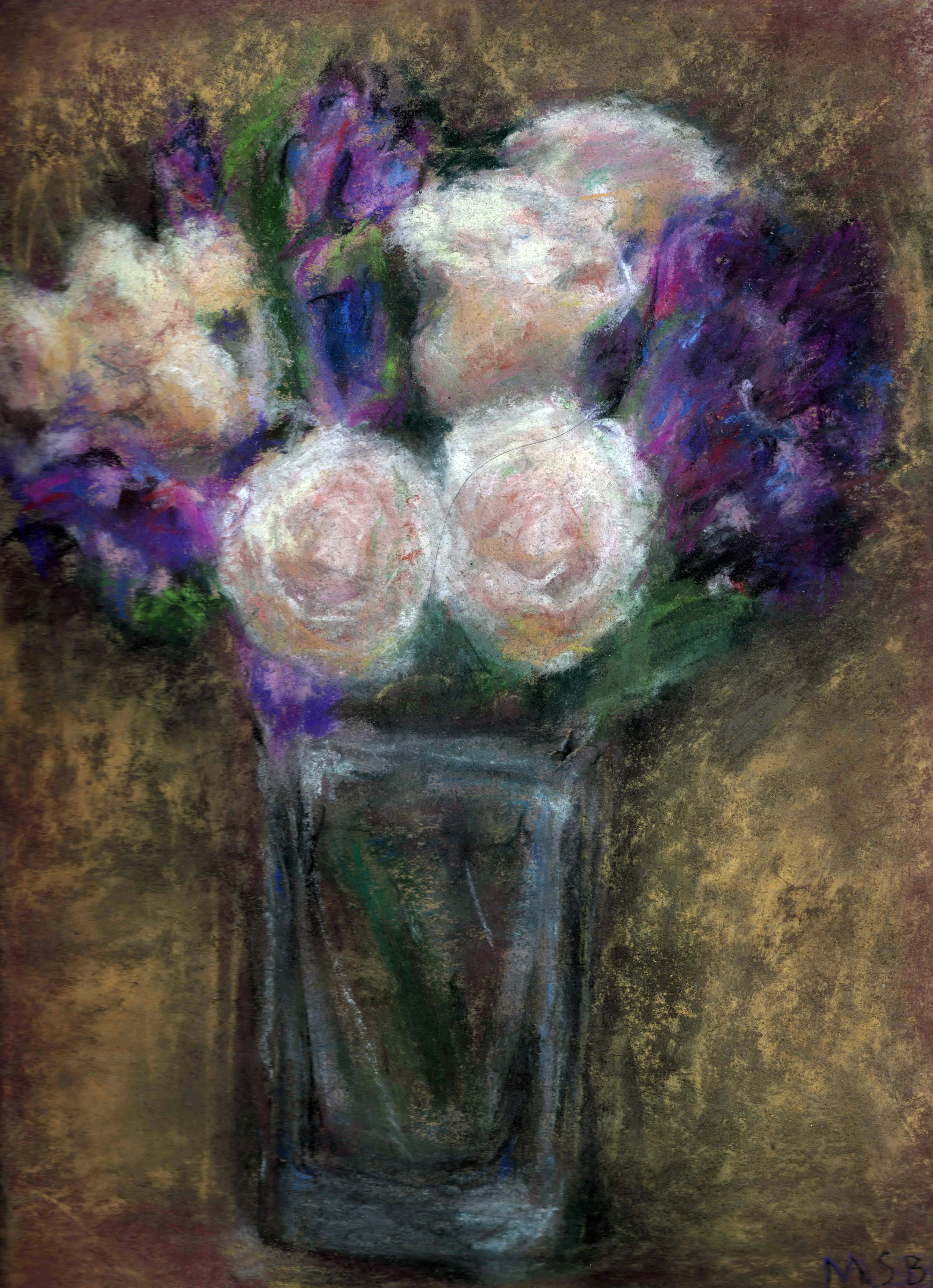 Irises and Roses Pastel on paper 9x12"