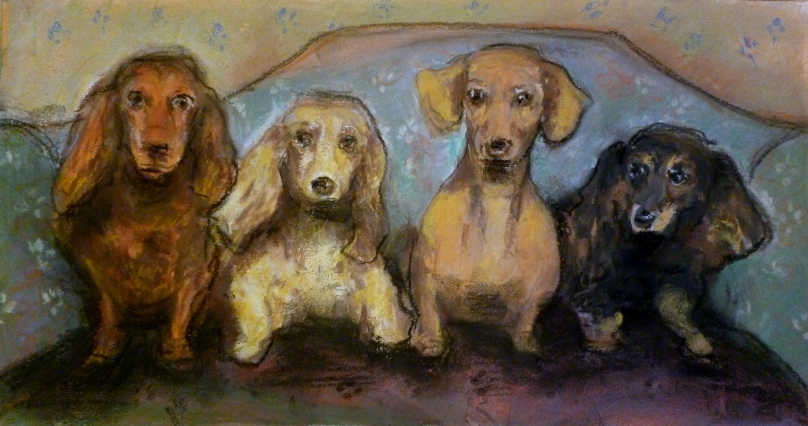 Dachshunds Pastel on Paper 14x7.5"