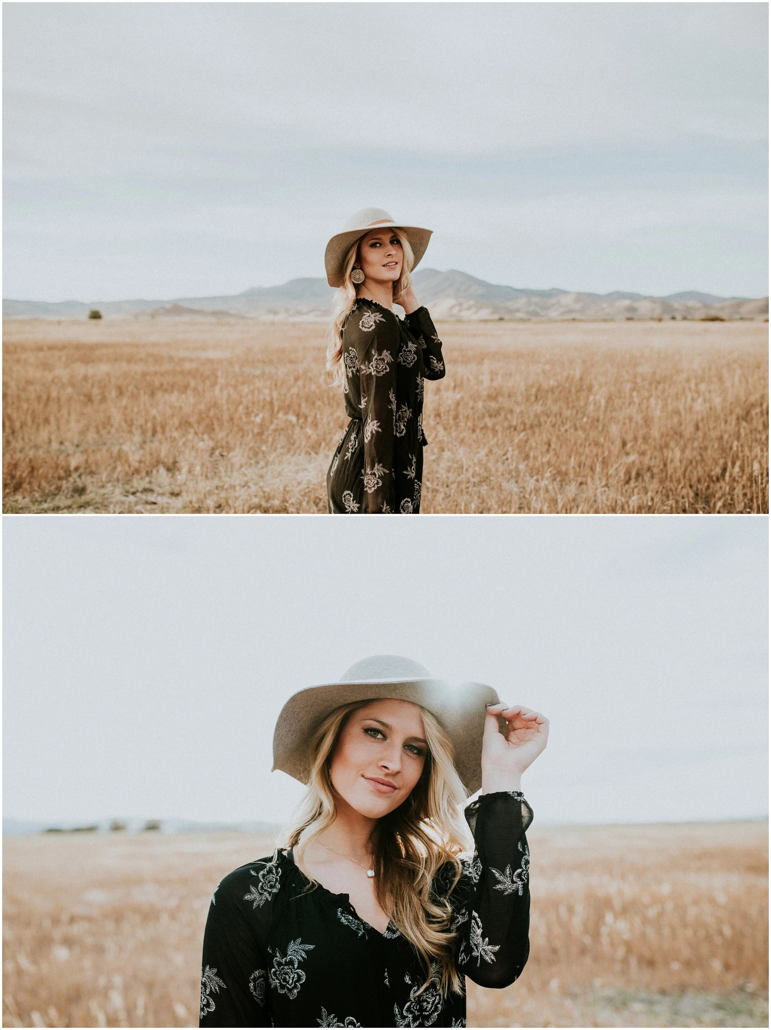 Makayla Madden Photography Boise Senior Photographer Idaho Fairfield Wheat Field Floppy Hat Senior Girl Outfit Ideas and Inspiration