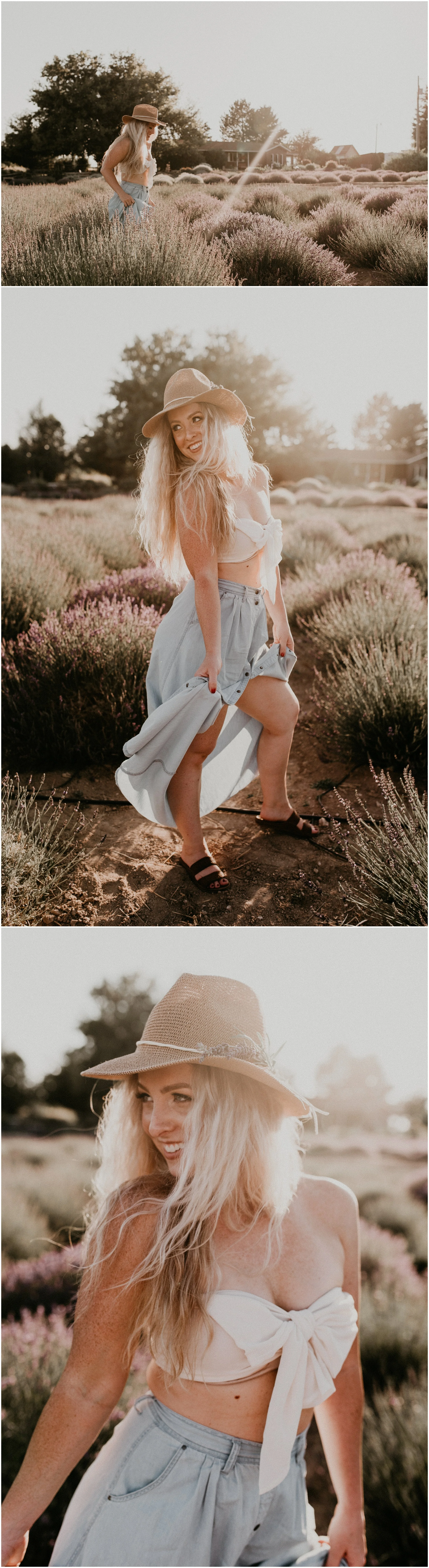 Makayla Madden Photography Boise Idaho Senior Boudoir Wedding Photographer Kuna Idaho Lavender Field Merchant Portrait Session Dreamy Golden Hour