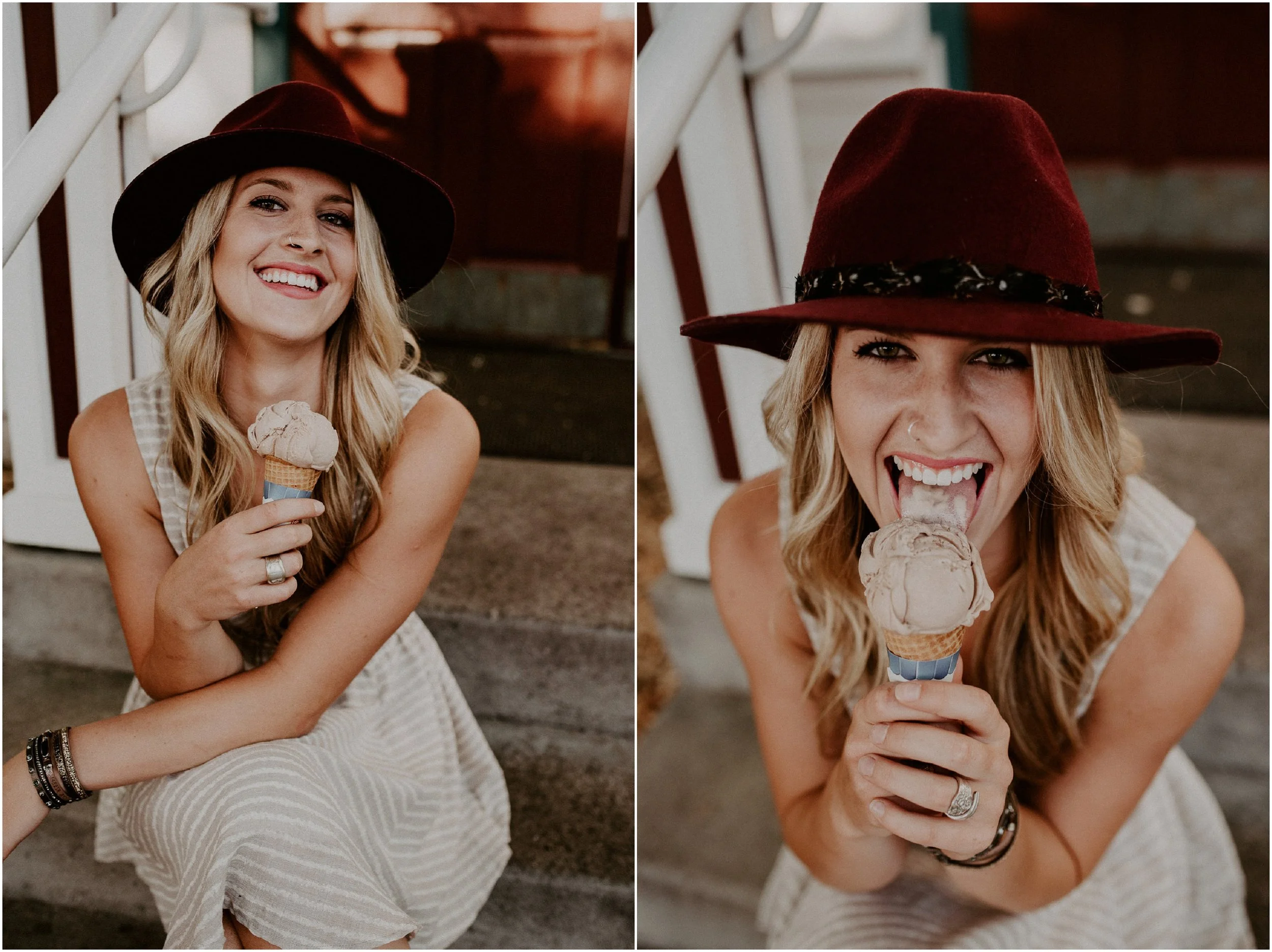 Boise Senior Photographer Makayla Madden Photography Downtown Icecream Cone Laughter Styling Boho Idaho Hyde Park Goodys Candy Shop Senior Outfit Ideas Swank Boutique Unique