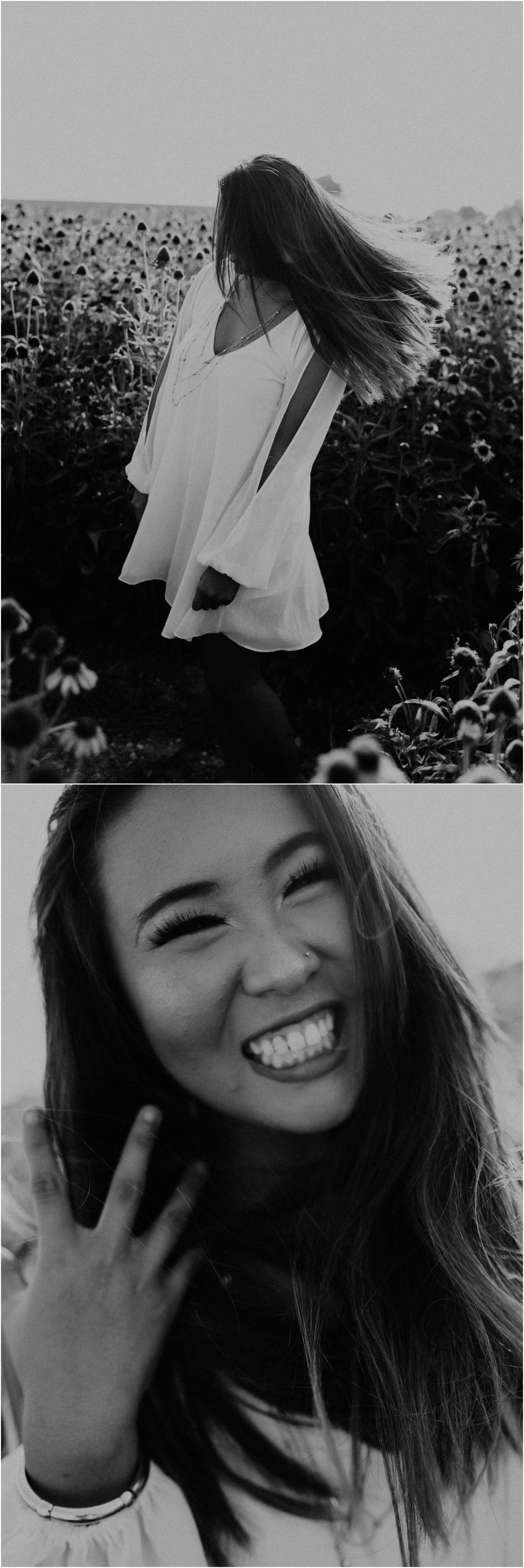 Boise Senior Photographer Makayla Madden Photography Wildflower Field Purple Boho Free Spirit Senior Pictures Gypsy Unique Fun Idaho Meridian Raw Real Black White Free People