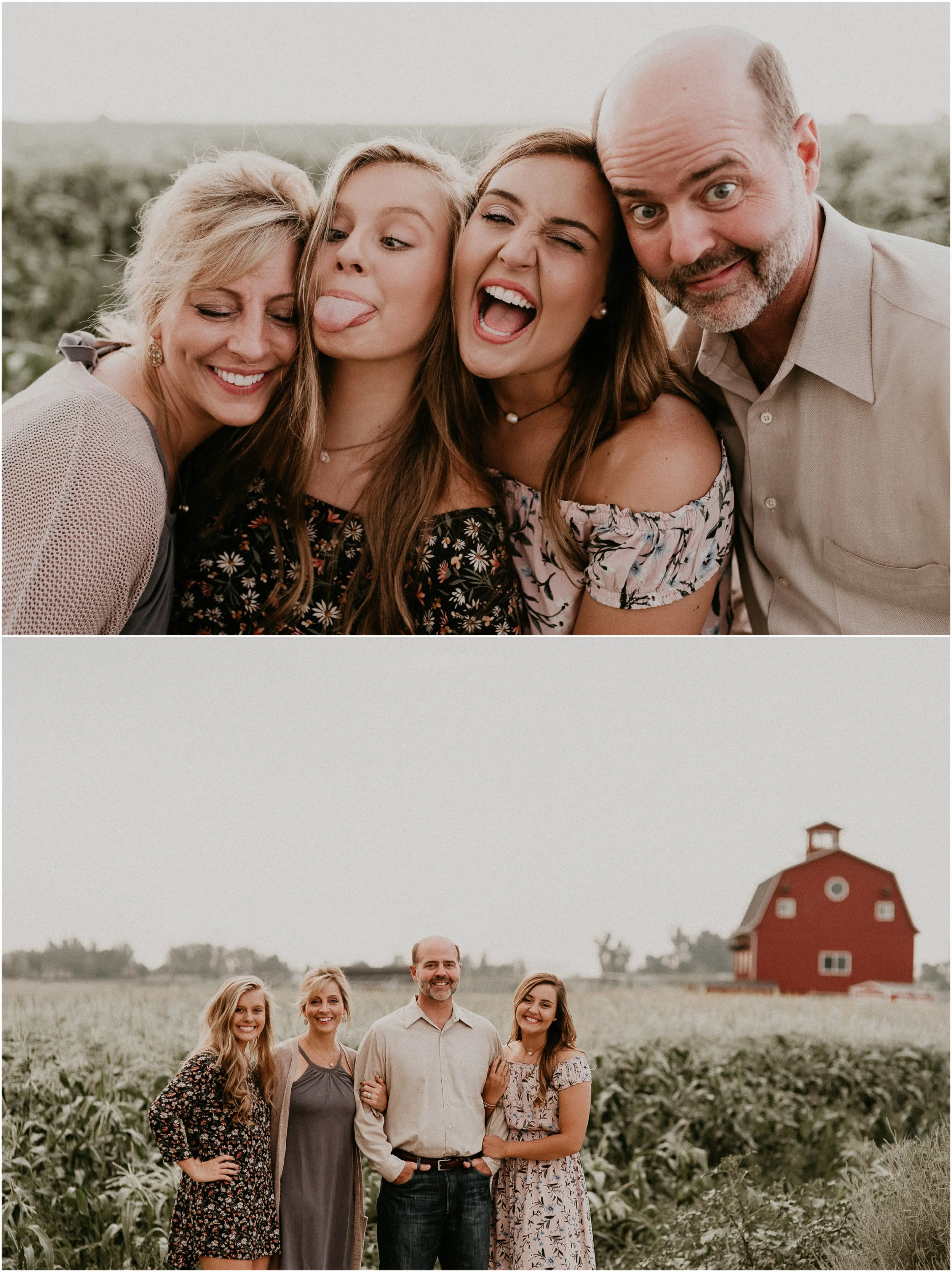 Boise Senior Photographer Idaho Summer Family Pictures Silly Goofy Faces Posing Cornfield Linder Farms Makayla Madden Photography
